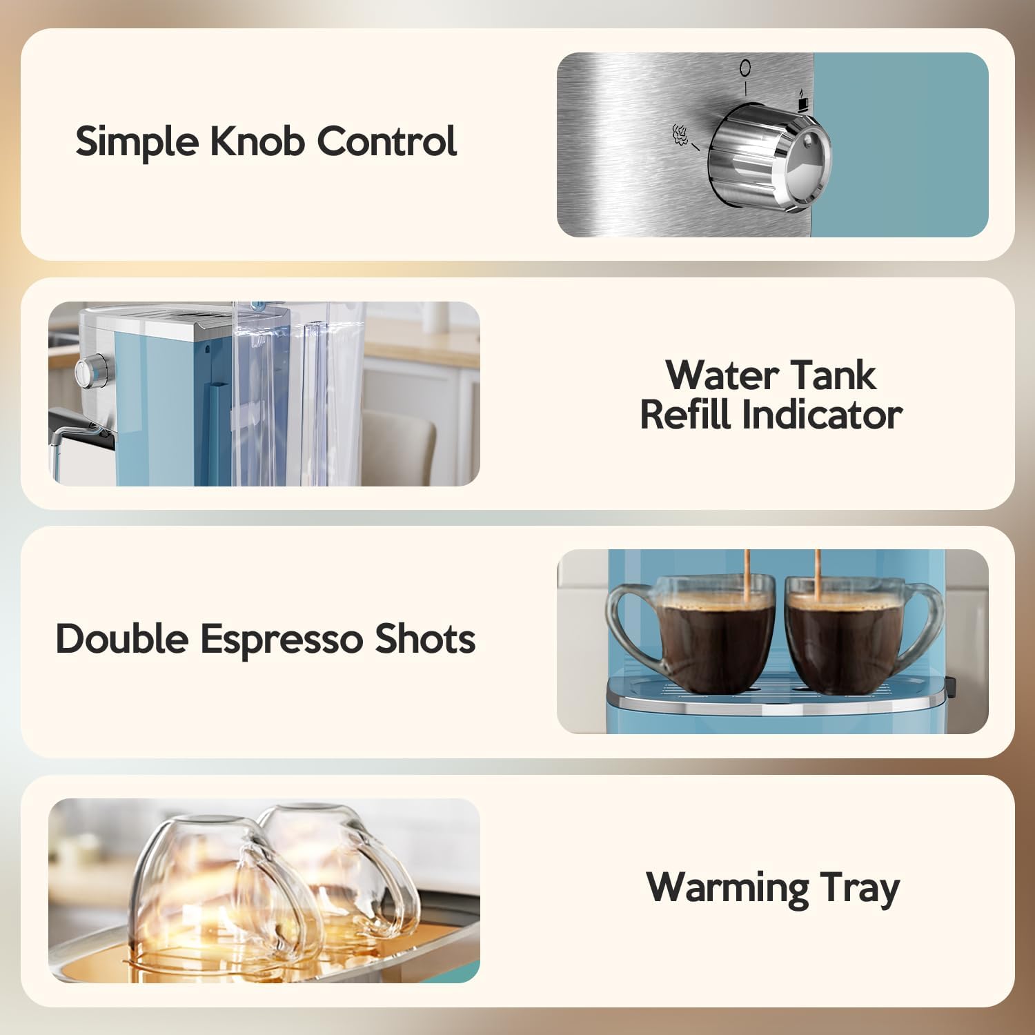 20 Bar Espresso Machine Semi-Automatic, Professional Coffee Maker with Milk Frother Steam Wand & 45OZ Removable Water Tank, Home Barista System for Cappuccino, Latte, Americano-Stainless Steel-Blue