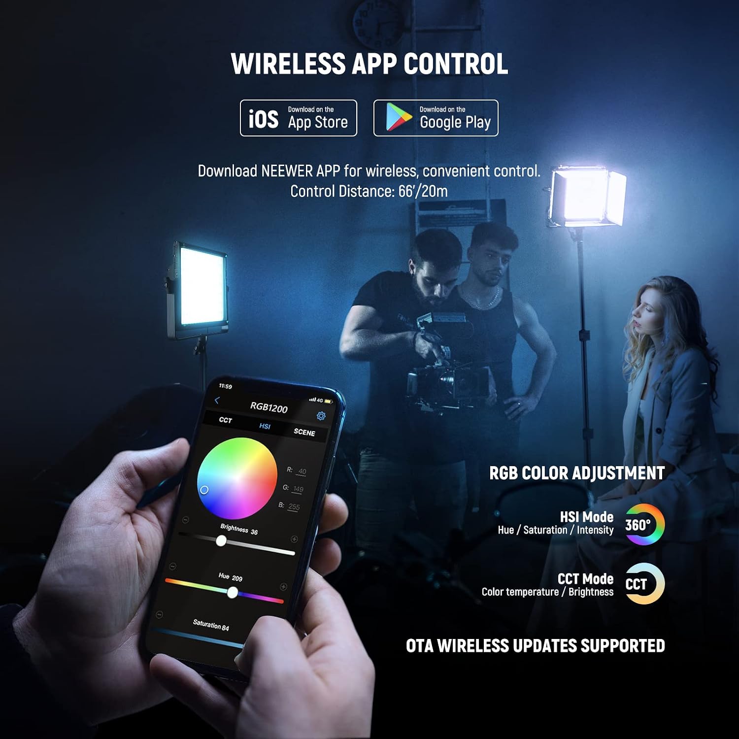 NEEWER 2 Pack RGB1200 LED Video Light with APP/2.4G Control, Key Lighting Kit with Tripod Stands & Bag for Streaming Recording Studio Photography, 60W/22000Lux/1% Min Dimming/360° RGB/CRI97+/TLCI98+