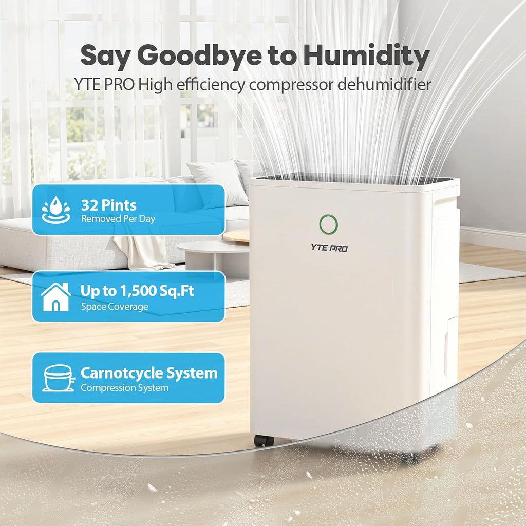 30Pint Dehumidifier for 1500Sq.Ft, Compressor Dehumidifiers for Home,Quiet Dehumidifier for Basement, Bedroom, Bathroom, with 6.56FT Drain Hose, 2L Water Tank