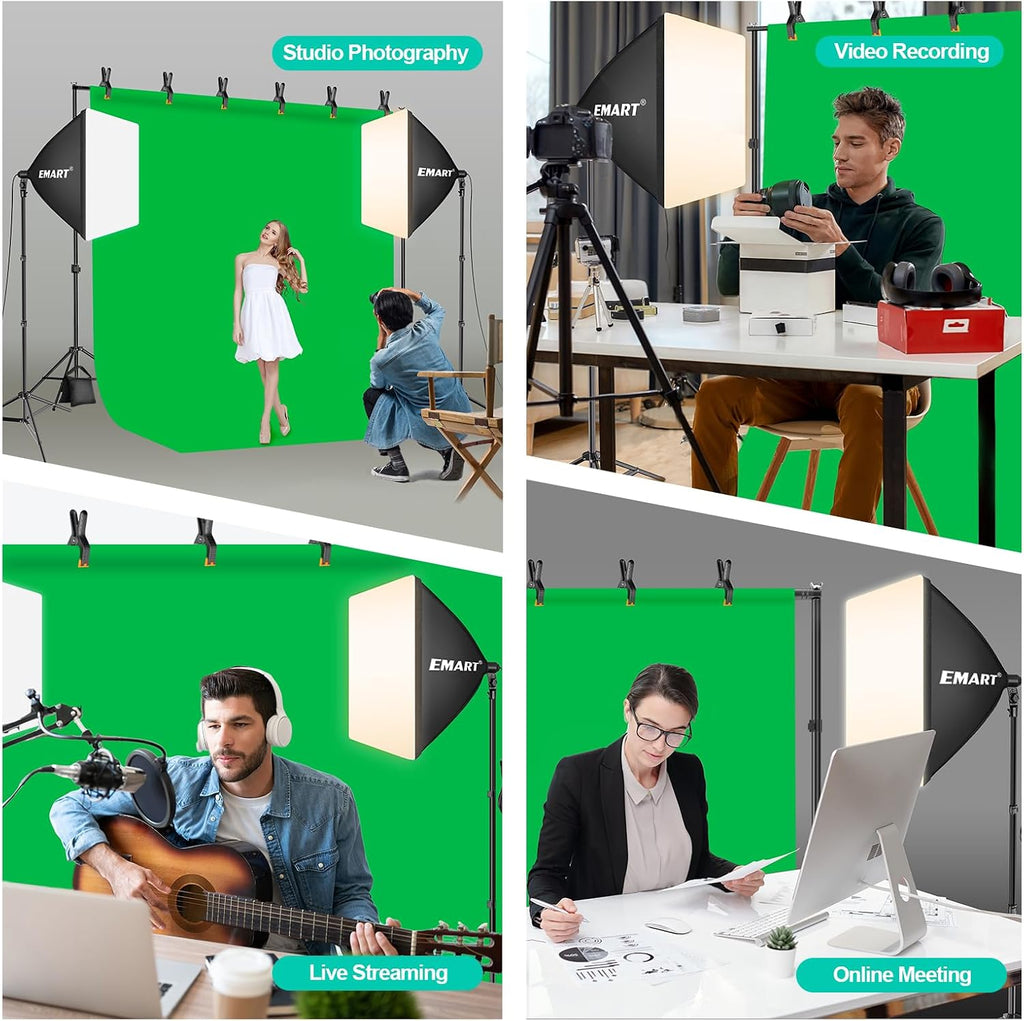 EMART Photography Lighting Kit, 7 x 10 FT Backdrop Stand with 6 x 9 FT Backdrop, Softbox Lighting Kit with 85W 3000K-6000K LED Bulbs, Professional Studio Lights for Portrait Shooting, Video Recording
