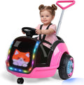 ANPABO 3-in-1 Electric Push Ride On Car, 12V Kids Ride On Toy w/Remote Control, 360° Spin, LED Display, 5-Point Safety Belt, Colorful LED Light, Music Player, Push Car for Toddler Ages 1-3 (Pink)