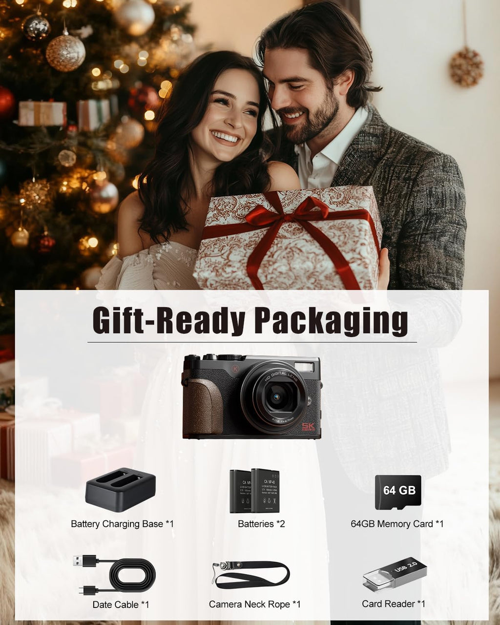 NBD 5K 64MP Digital Camera for Photography with 18X Zoom,2026 Upgraded Autofocus Vlogging Camera,Point and Shoot Digital Cameras with 2 Batteries,64GB TF Card,Flash, Anti-Shake(Black)