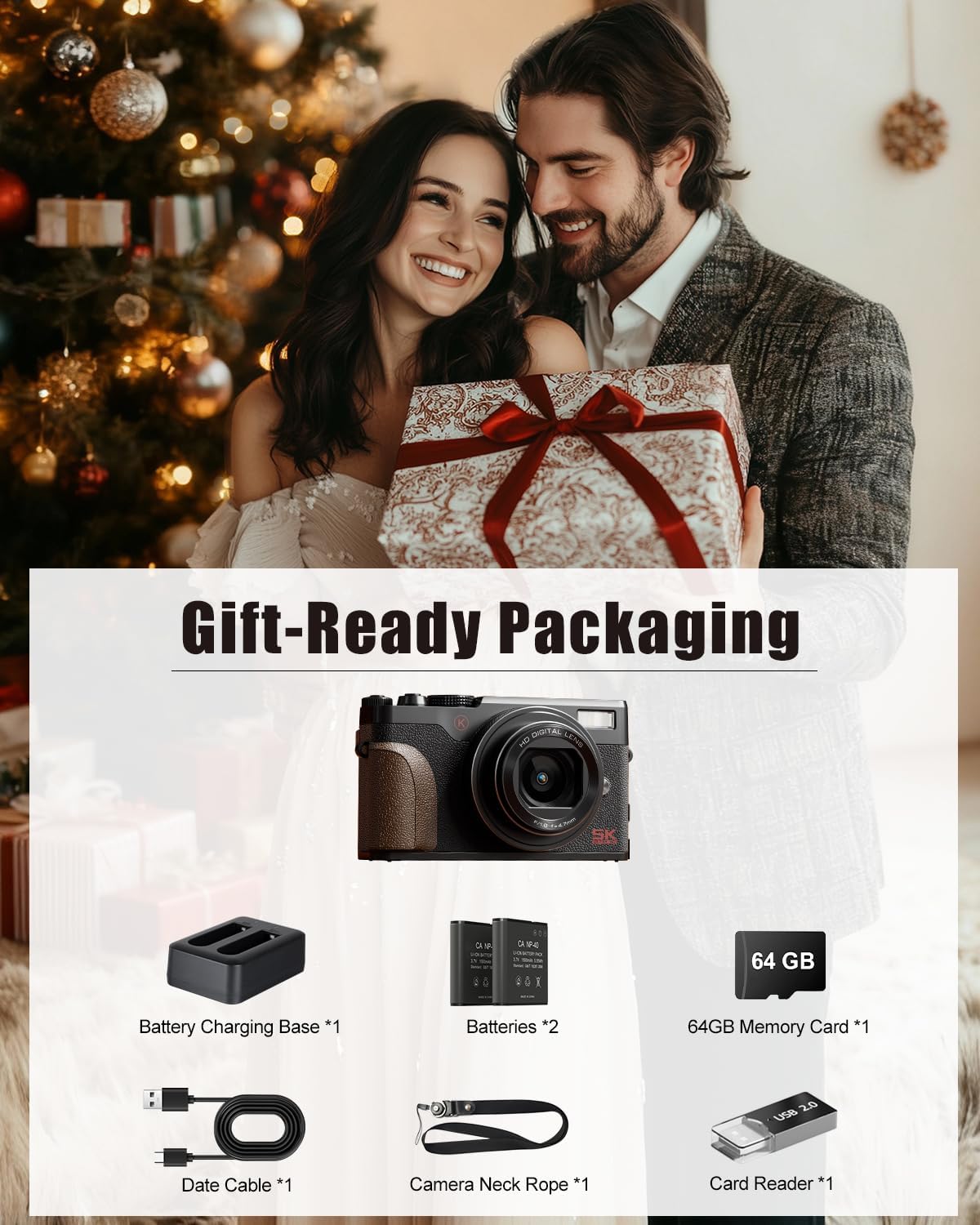 NBD 5K 64MP Digital Camera for Photography with 18X Zoom,2026 Upgraded Autofocus Vlogging Camera,Point and Shoot Digital Cameras with 2 Batteries,64GB TF Card,Flash, Anti-Shake(Black)