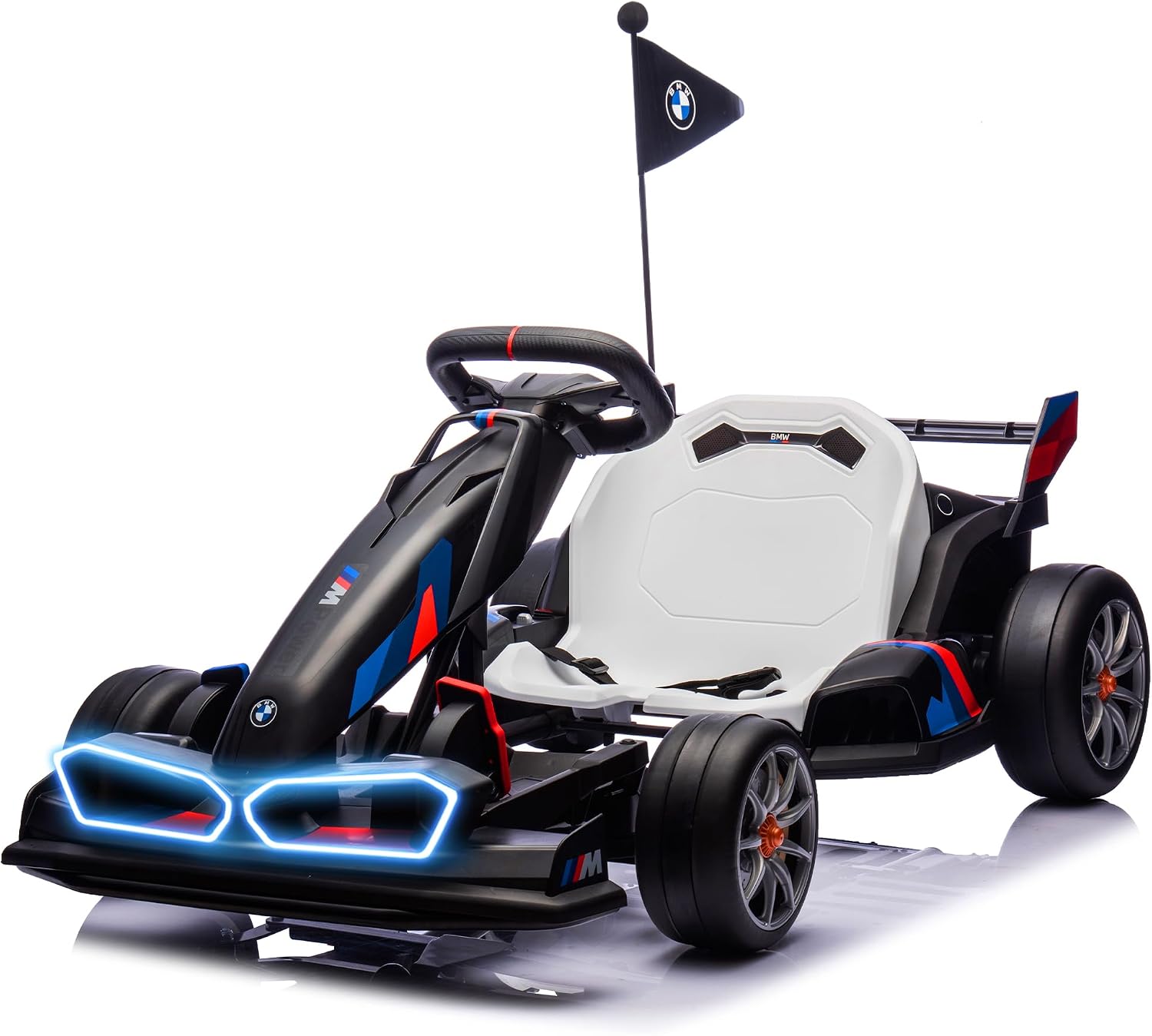 FORESEE 24V Licensed BMW Kids Electric Go Kart, Battery Powered Drift Kart w/Adjustable Seat, Ride On Toy for Big Kids Ages 6+, 7.5MPH Racing Go Cart w/400W Motor, LED Lights & Safety Belt, Black