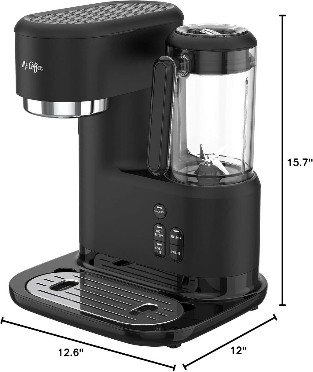 Mr. Coffee 3-in-1 Single-Serve Iced and Hot Coffee/Tea Maker with Blender with Reusable Filter, Scoop, Recipe Book, 2 Tumblers, Lids and Straws, Black