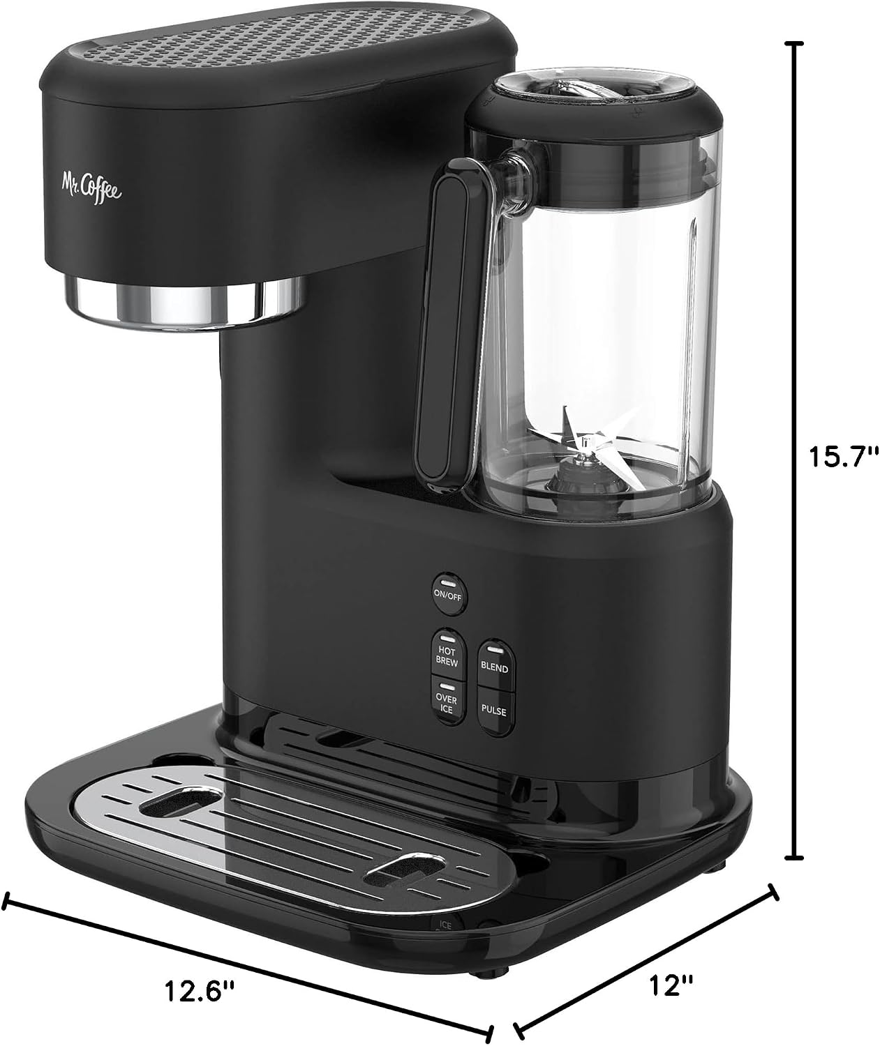 Mr. Coffee 3-in-1 Single-Serve Iced and Hot Coffee/Tea Maker with Blender with Reusable Filter, Scoop, Recipe Book, 2 Tumblers, Lids and Straws, Black