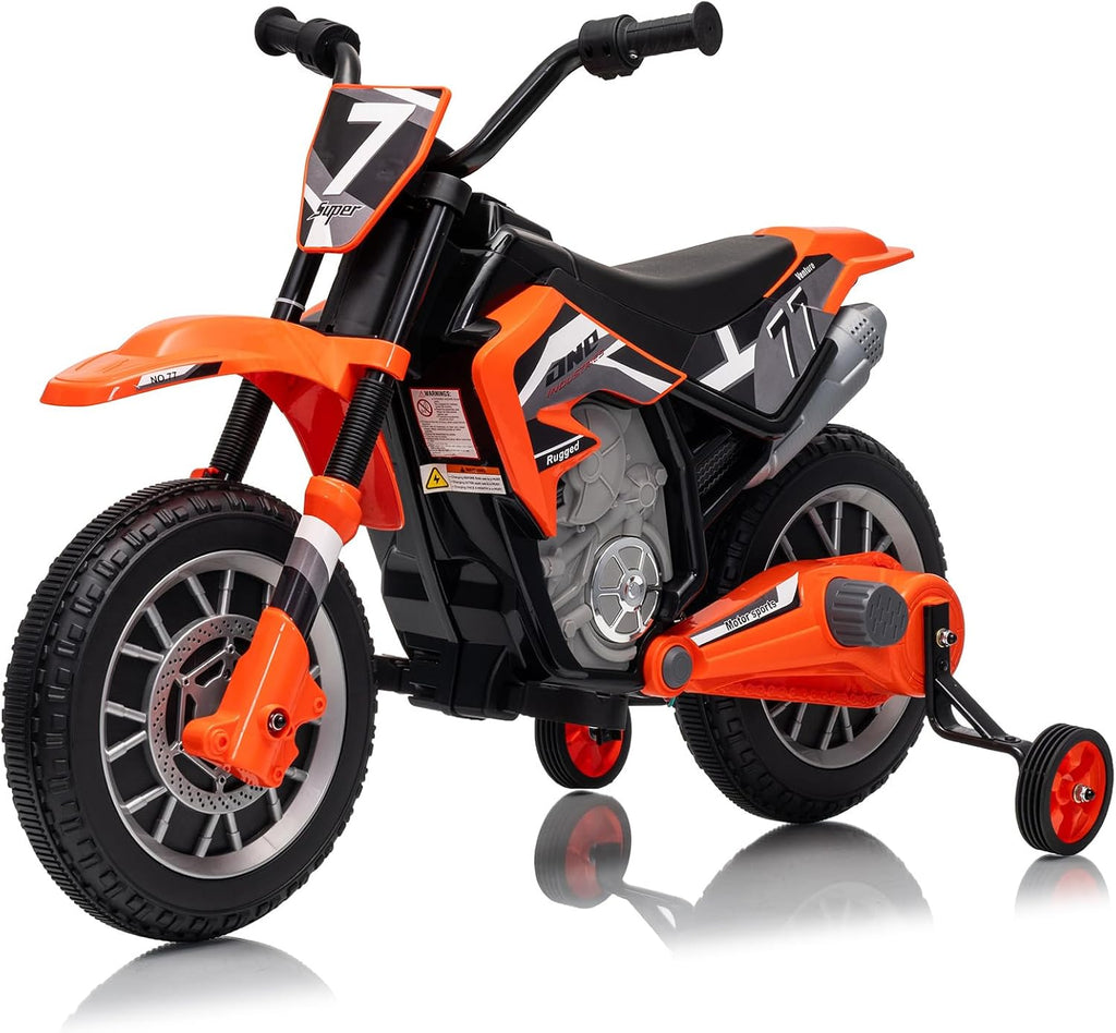 12V Kids Motorcycle w/Treaded Tires, 3.1mph Top Speed Electric Bike for Kids, Training Wheels, Music & Bluetooth, Spring Suspension, Age 3-8 Year Old, Orange
