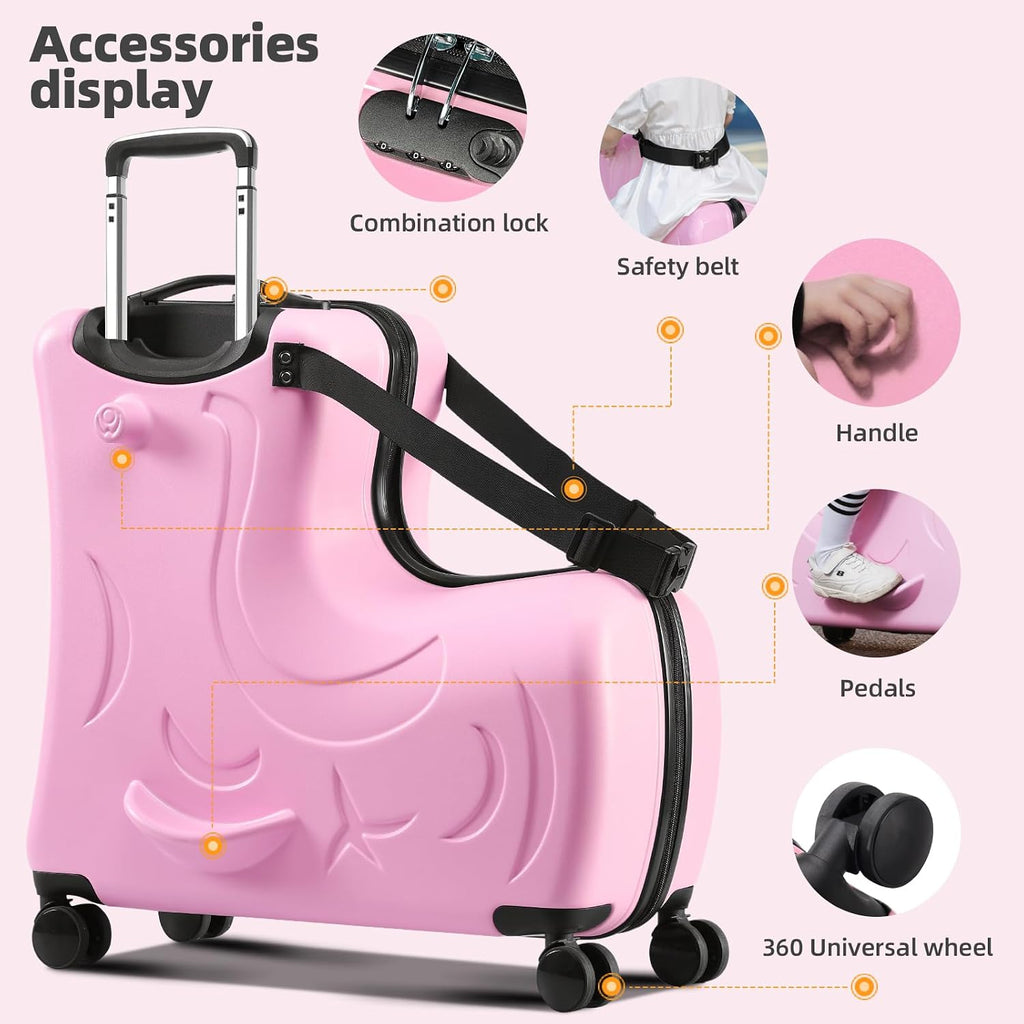 Toddler Luggage Ride On Suitcase for Kids with 4 Spinner wheels, Hardside Travel Luggage for Boys and Girls Ages 2-12 (Sweet Pink, 25-Inch Versatile Checked)
