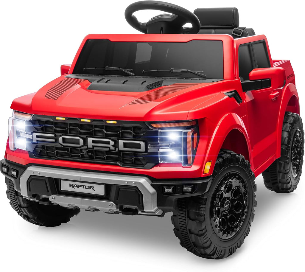 ENYOPRO 12V Licensed Ford Raptor Kids Ride On Truck, Electric Toy Car for Children w/Parent Remote Control, LED Lights, Bluetooth, Battery-Powered Ride On Car for Boys & Girls Ages 3 and Up, Red