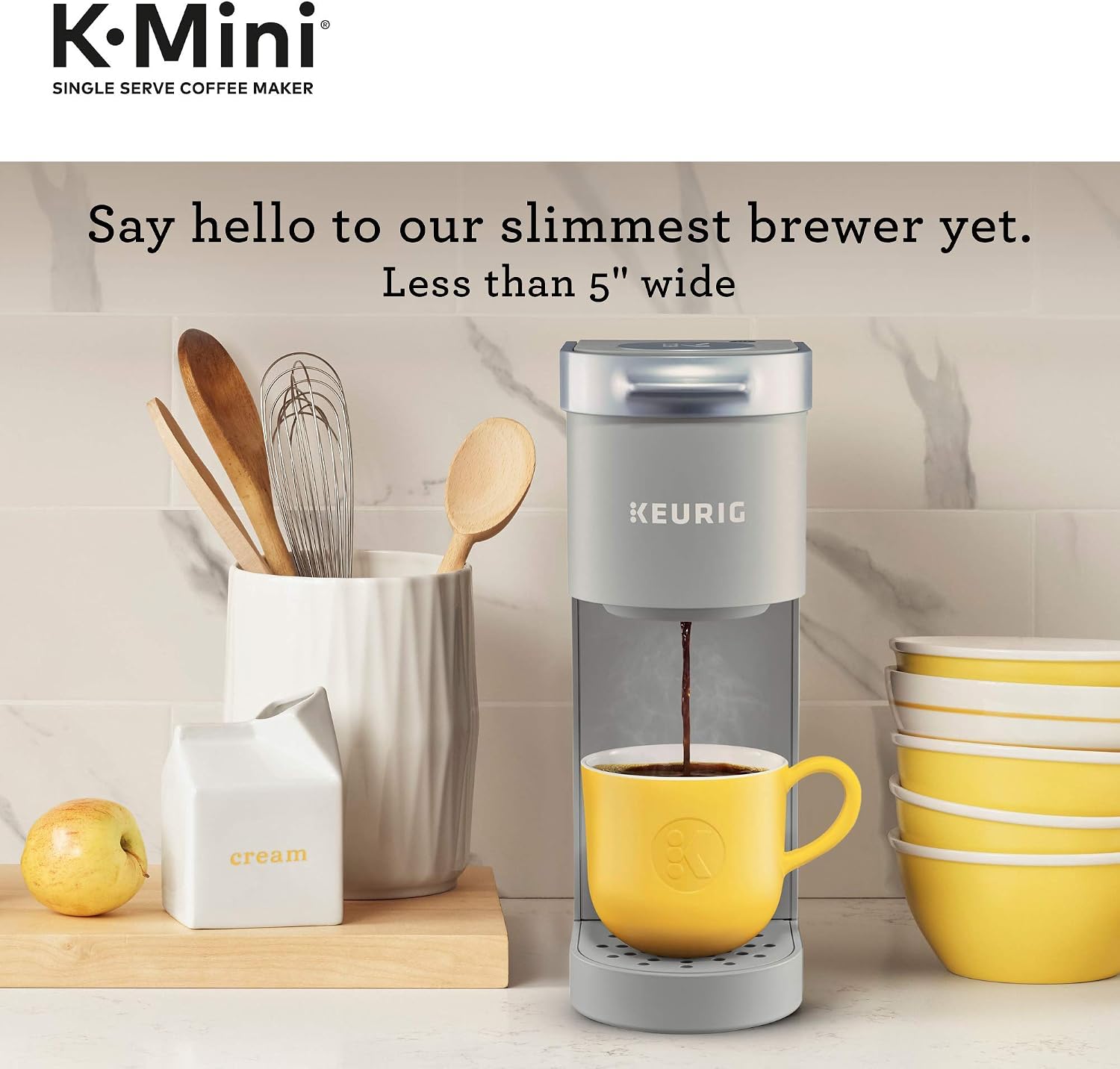 Keurig K-Mini Single Serve Coffee Maker, Studio Gray, 6 to 12 oz. Brew Sizes & K-Supreme Single Serve K-Cup Pod Coffee Maker, MultiStream Technology, White