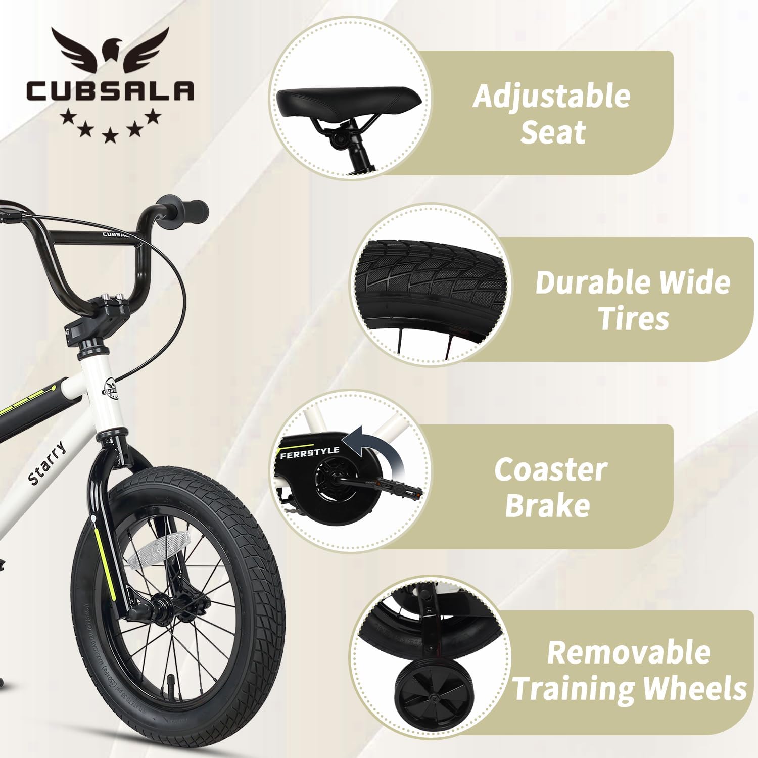cubsala 12 14 16 18 Inch Kids Bike BMX Style Bicycle with Training Wheels Coaster Brake for 2-10 Years Old Toddlers Boys Girls Multiple Colors