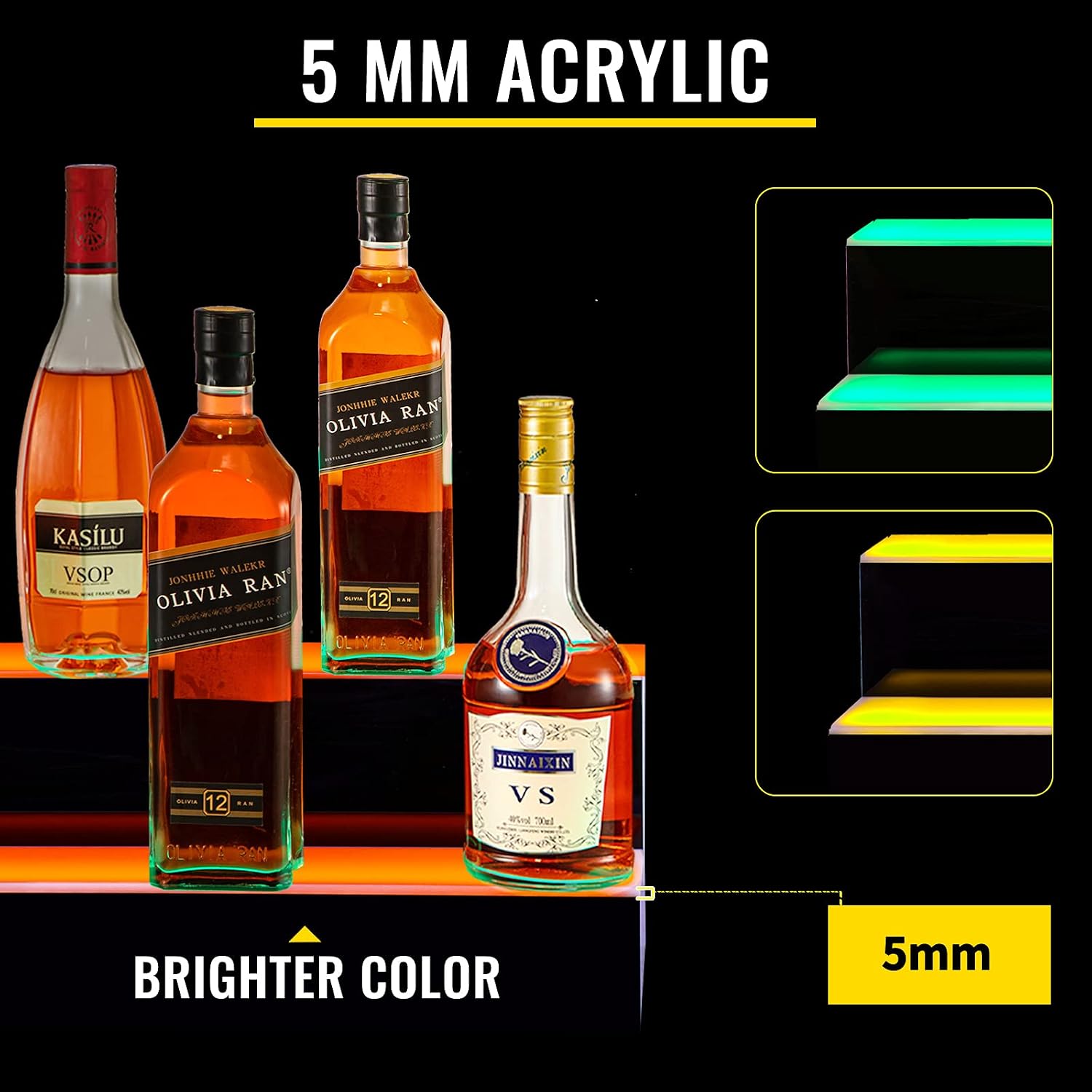 VEVOR LED Lighted Liquor Bottle Display Shelf, 2-Step 40-inch LED Bar Shelves for Liquor, Illuminated Home Bar Shelf with RF Remote & App Control 7 Static Colors 1-4 H Timing, Acrylic Lighted Shelf for 20 Bottles