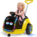 ANPABO 3-in-1 Electric Push Ride On Car, 12V Kids Ride On Toy w/Remote Control, 360° Spin, LED Display, 5-Point Safety Belt, Colorful LED Light, Music Player, Push Car for Toddler Ages 1-3 (Yellow)
