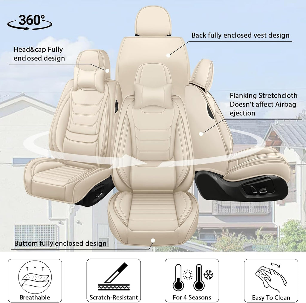 Fit for Toyota Highlander 2001-2025 Custom Seat Covers, PU Leather Car Seat Covers, Full Coverage Protection, Thick Cushioning Seat Protectors(Luxury Full Set/Beige)