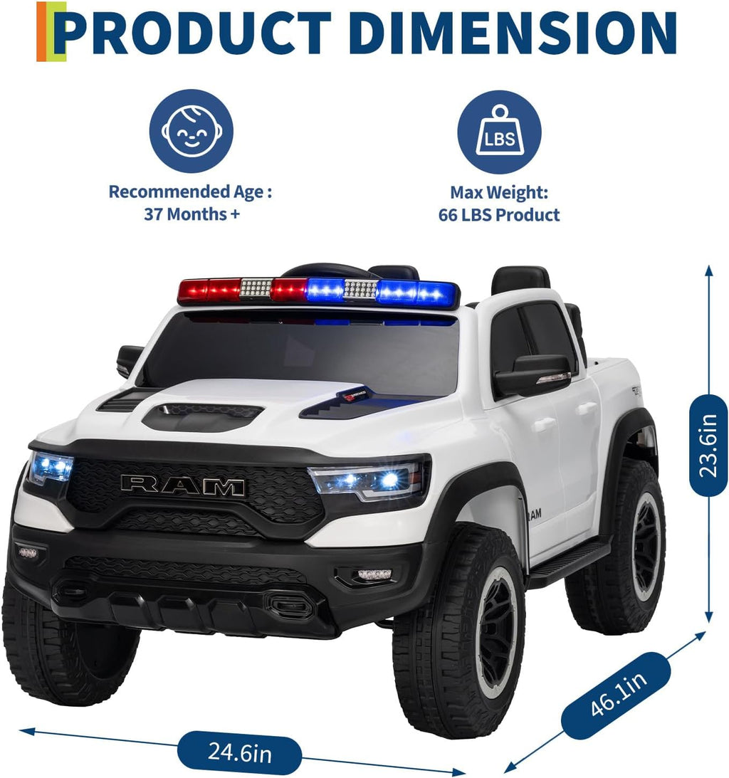 Garvee Ride On Car, Licensed RAM 12V Kids Ride On Police Car with Remote Control, Electric Pickup Truck for Toddlers, 3 Speeds, Spring Suspension, LED Lights & Parent Safety Lock