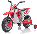 12V Electric Ride On Motorcycle for Kids Battery Powered Electric Dirt Bike Birthday Presents for Kids with Training Wheels 2 Speeds Music Player Shock Absorber, Red