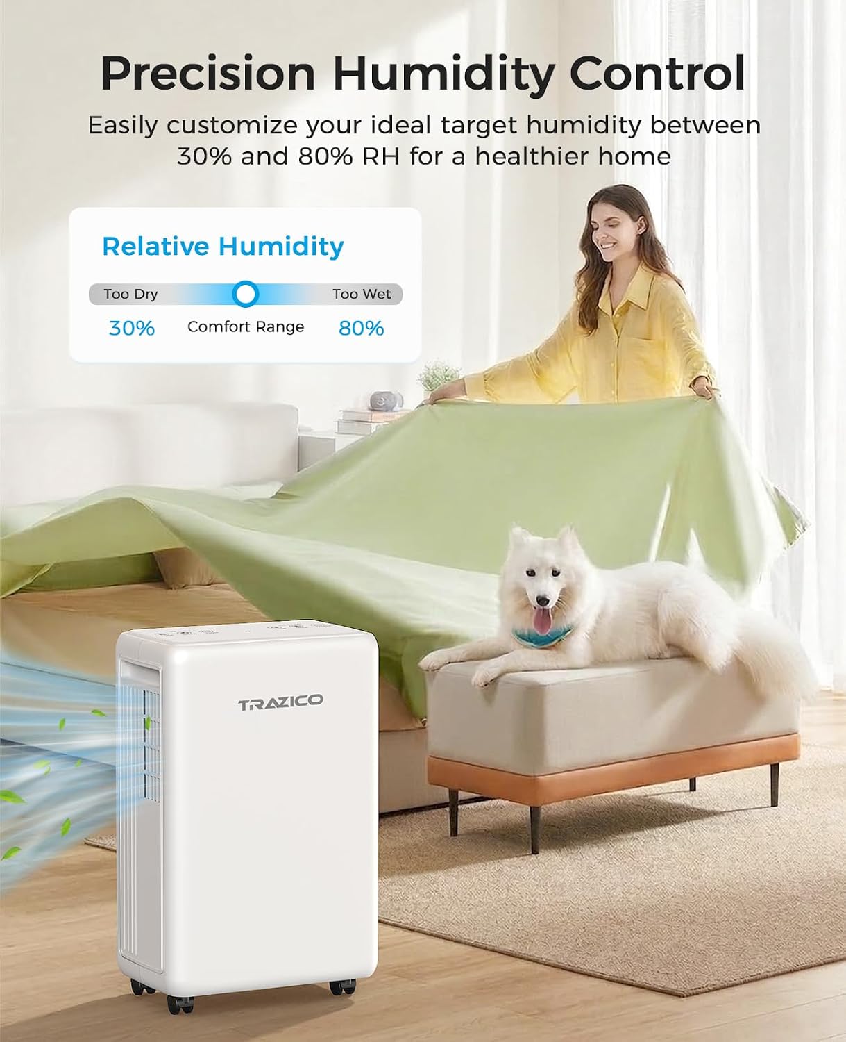 2000 Sq.ft Dehumidifier for Basement, Trazico 30 Pint Dehumidifiers for Home with Drain Hose, Quiet Operation, Intelligent Humidity Control, 3 Modes, 24H Timer, Auto Defrost, for Bathroom Bedroom RV