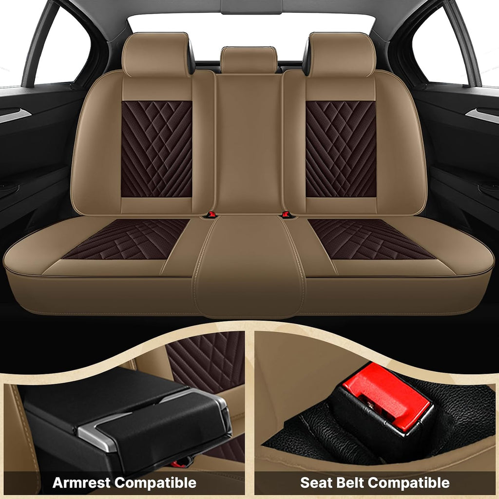 Fit for 97% of Cadillac Seat Covers, Fashion Sport Seat Cover with Waterproof Leather, Airbag Safe Design Seat Protector (5 Full Seat Luxury, Brown Coffee)