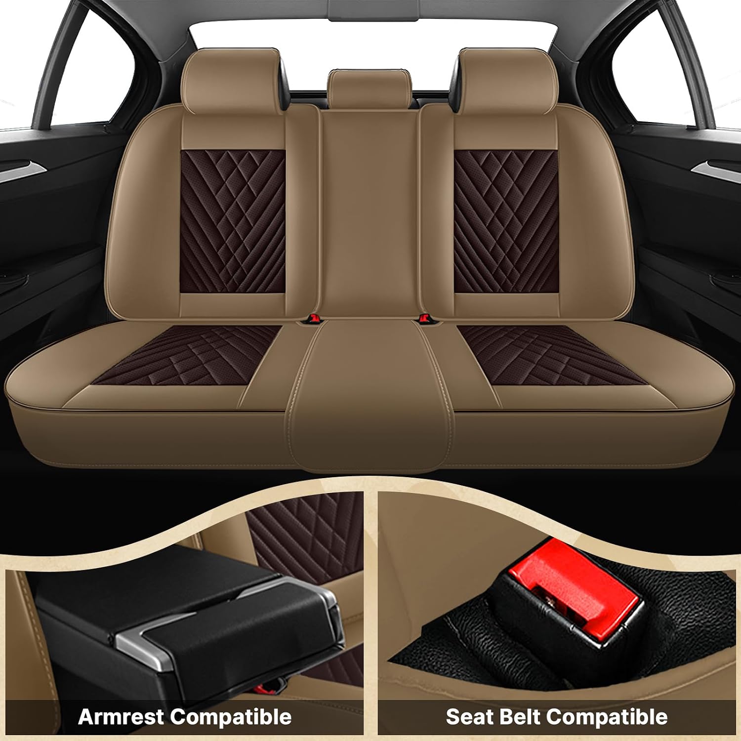 Fit for 97% of Cadillac Seat Covers, Fashion Sport Seat Cover with Waterproof Leather, Airbag Safe Design Seat Protector (5 Full Seat Luxury, Brown Coffee)
