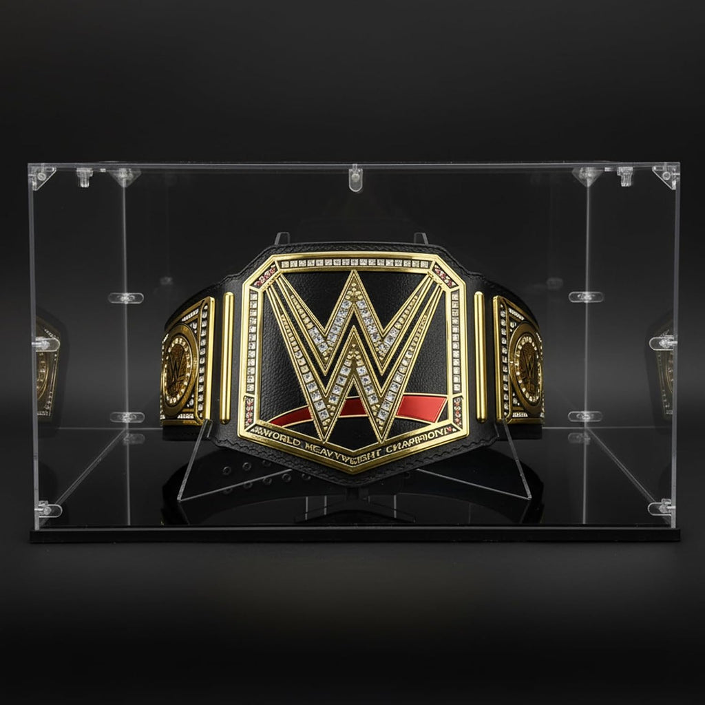 Acrylic Championship Belt Display Case – 3mm Clear Acrylic with Built-in Wrestling Belt Stand, Large 21.8' x 15.9' x 13.2' Showcase Box, Durable Corner-Connector Design – Fits Most Championship Belts