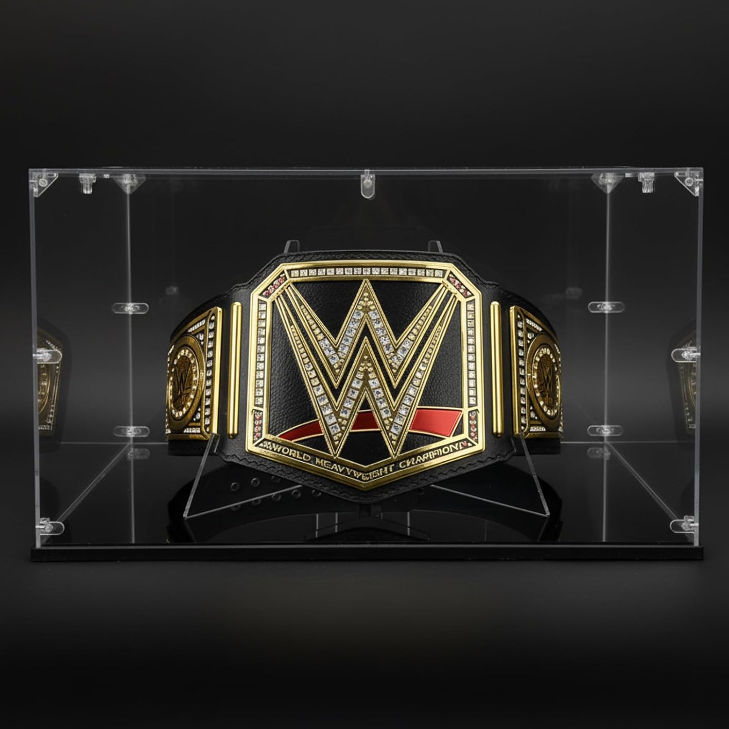 Acrylic Championship Belt Display Case – 3mm Clear Acrylic with Built-in Wrestling Belt Stand, Large 21.8' x 15.9' x 13.2' Showcase Box, Durable Corner-Connector Design – Fits Most Championship Belts