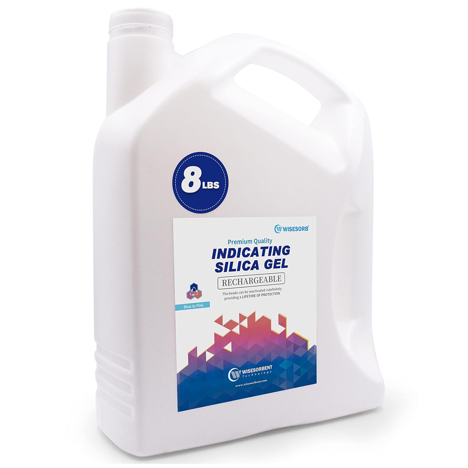 Wisesorb [Net Weight 32LBS] Blue Indicating Silica Gel Beads Desiccants - Rechargeable Desiccant Beads Silica Beads (Blue to Pink, 4 Packs of 8LBS)