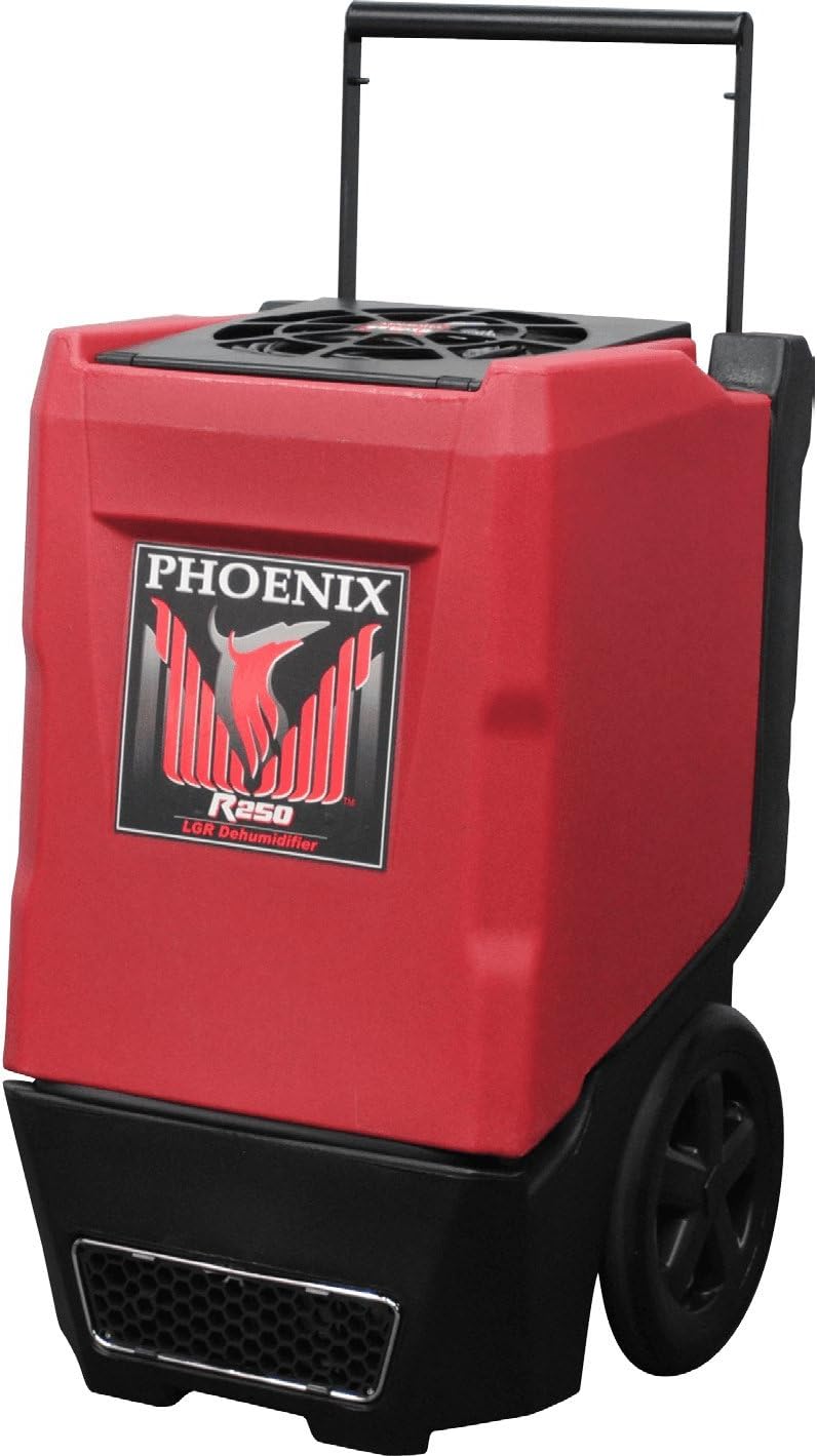 Phoenix R250LGR Dehumidifier W/Handles, Pump, Wheel & Drain Hose — 135 Pints Commercial Portable Heavy-Duty Dehumidifier for Home, Basement & Garage