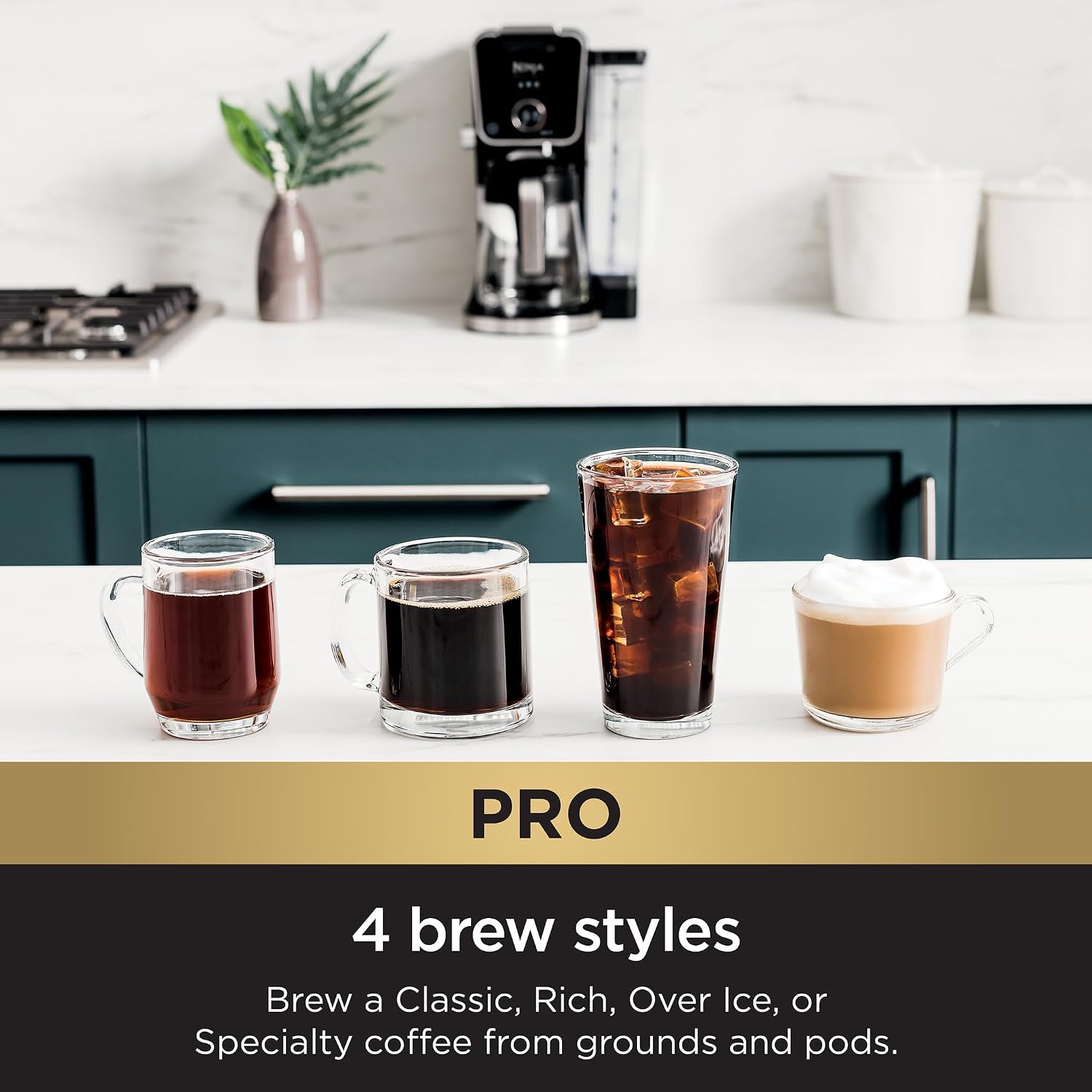 Ninja Specialty Drip Coffee Maker | DualBrew™ Pro Specialty Coffee Machine w/ Frother, Paper Filter | Brew with Pods & Grounds, K Cups Compatible | 4 Brew Styles, 13 Cup to Pot Sizes | Black, CFP301