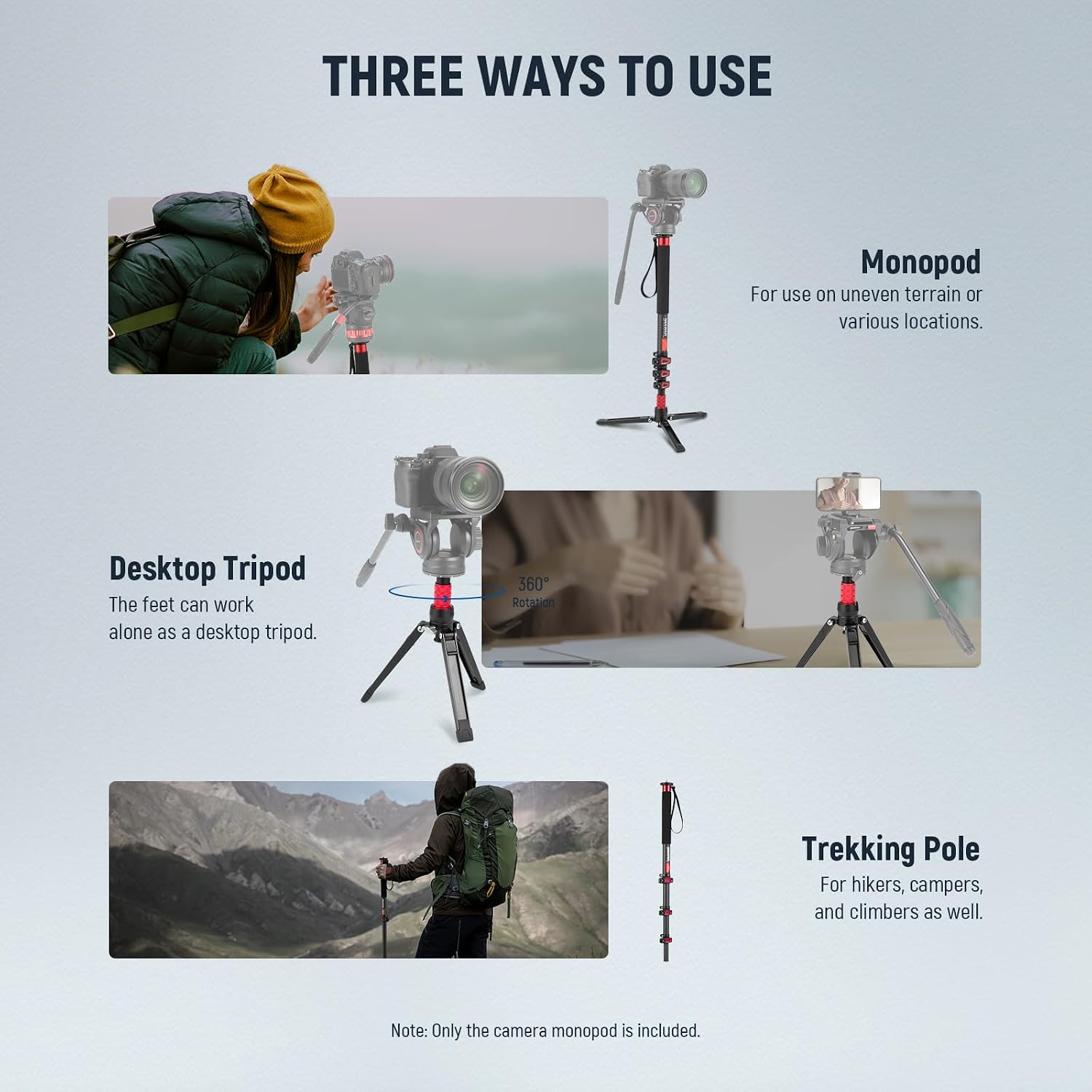 NEEWER 67.7' Camera Monopod Stand, Lightweight Carbon Fiber Travel Tripod with Detachable Base for DSLR Camcorder Video Recording, Telescopic Selfie Stick Trekking Pole, Max Load 13.2lb, TP71
