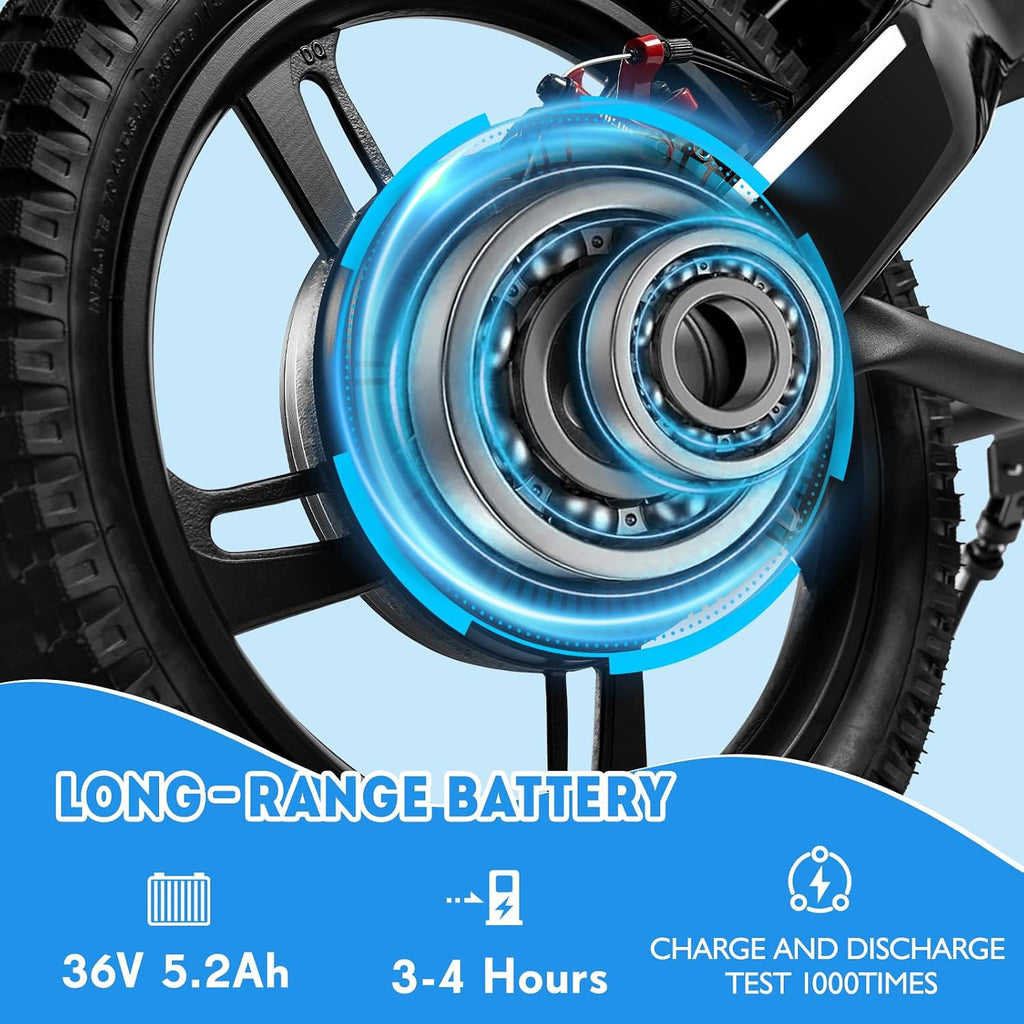Kids Electric Bike, 350W Motor, 15.5 MPH, 36V 5.2Ah, 10 Miles, 16' Tires, Dual Braking System, Suitable for Riders Aged 6 and Above, Youth Off-Road Electric Bicycle