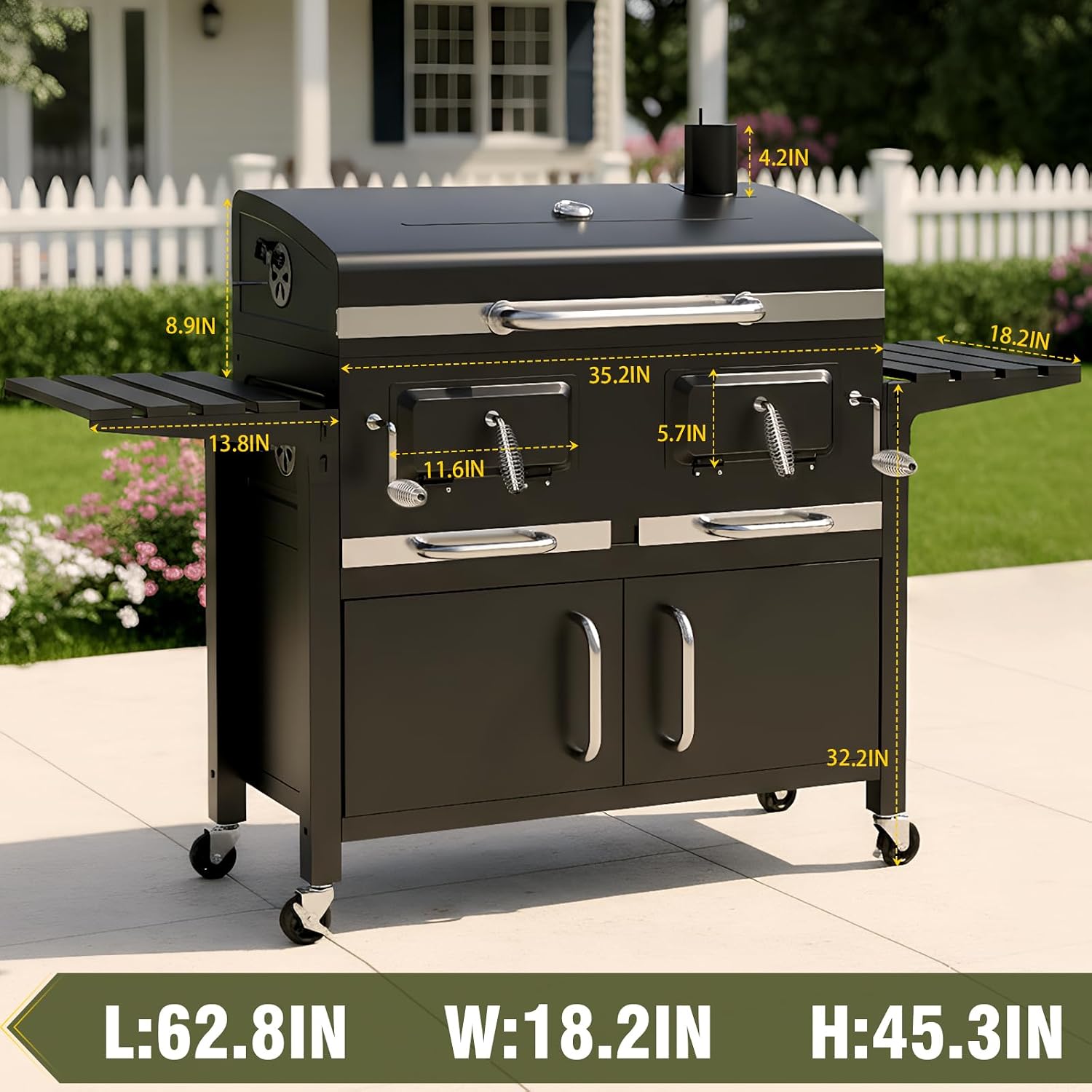 Bestfire Extra Large Charcoal BBQ Grill with Oversized Cooking Space, Dual Charcoal Trays, Enamel Grates & Chrome Warming Rack, Outdoor Barbecue Smoker with 4 Wheels & Side Tables