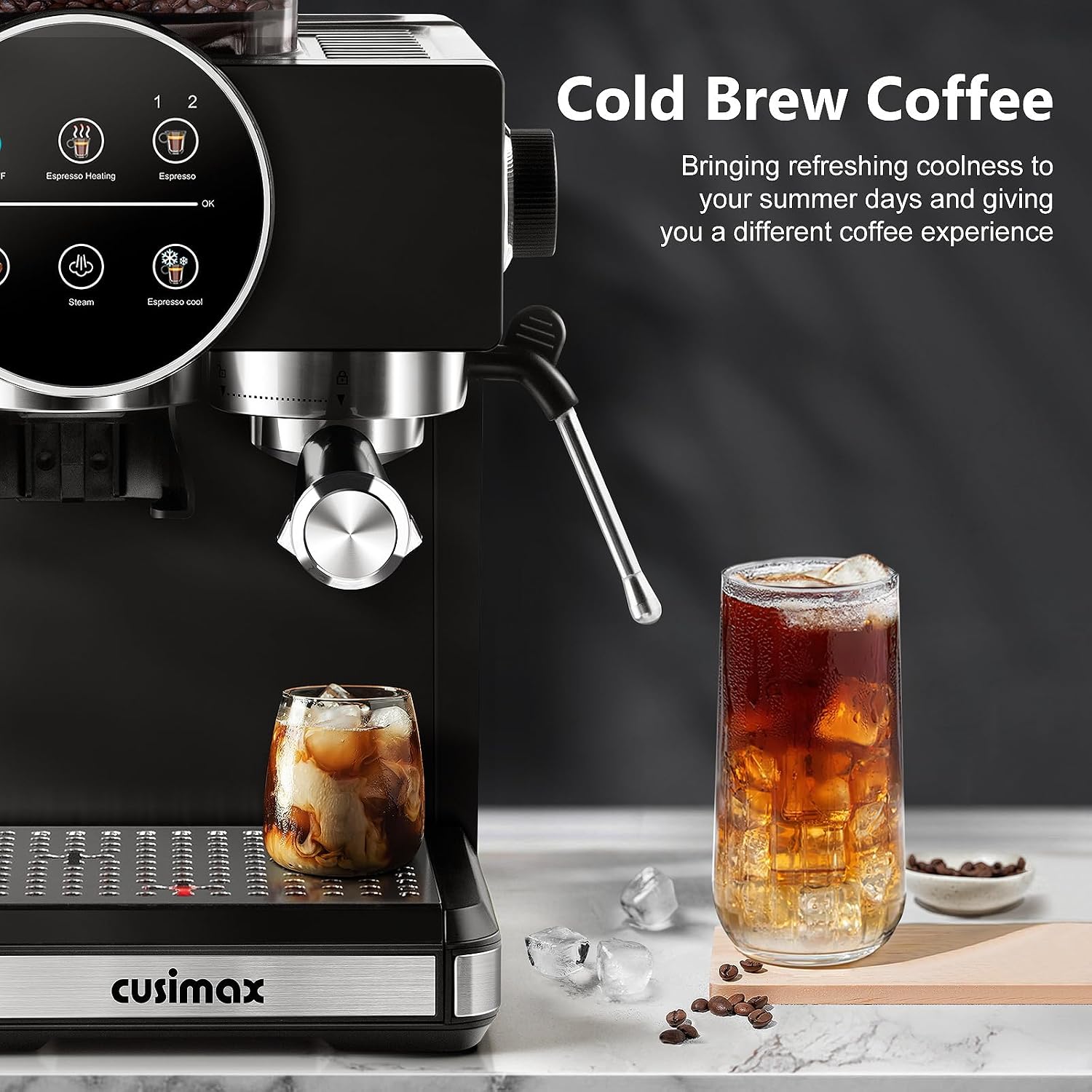 Espresso Machine with Grinder, 20 Bar Professional Expresso Coffee Machines with Milk Frother Steam Wand, Espresso Maker with 60oz Removable Water Tank, Cappuccino & Latte Machine for Home (Black)
