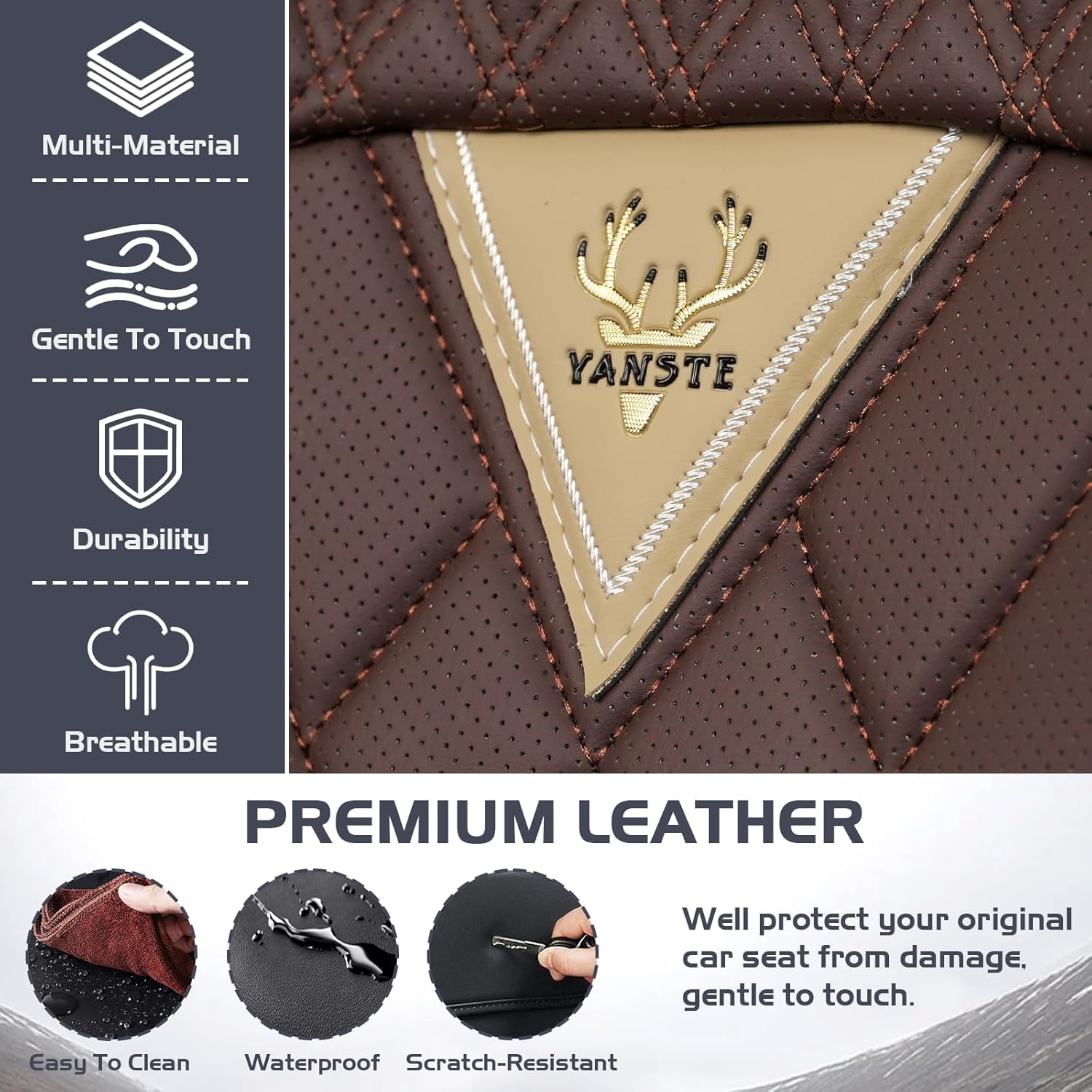 Car Seat Covers for Honda Ridgeline 2006-2026, Waterproof Nappa Leather Front Seat Cover with Headrests, Anti-Slip and Comfortable Automotive Seat Protector&Accessories(Brown Coffee)