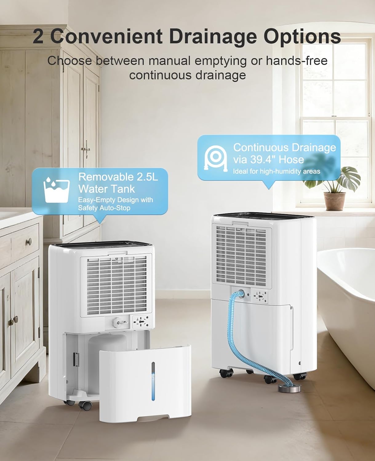 PLUSCENT 5000 Sq.Ft Dehumidifiers for Home, 52 Pints Compressor Dehumidifier for Basement with Drain Hose, Smart Humidity Control, Auto Defrost, Auto Restart, 24H Timer, for Bedroom, Large Rooms