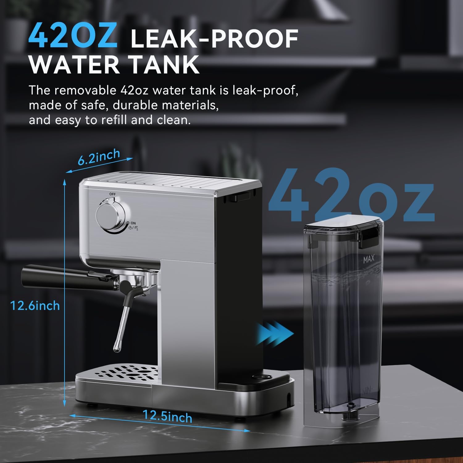 XIXUBX Espresso Machine 20 Bar with Milk Frother, Stainless Steel Coffee Maker with 42 oz Removable Water Tank for Cappuccino, Latte&Cold Brew, Home&Office, Silver