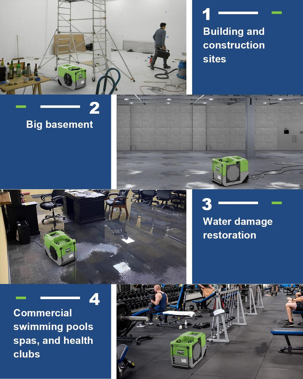 ALORAIR 264 PPD Commercial Dehumidifier with Pump, Industrial Dehumidifier with Pump Up to 3,000 Sq.Ft, Compact, Portable, for Water Damage Restoration, Basement, Crawl Space, Green