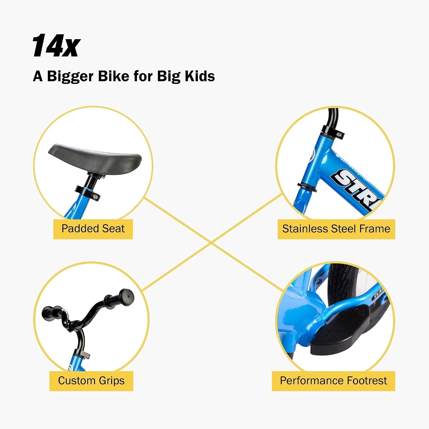 Strider 14x Classic, Balance Bike for Kids 3 to 6 Years - Includes Custom Grips, Padded Seat, Performance Footrest & All-Purpose Tires - Easy Assembly & Adjustments