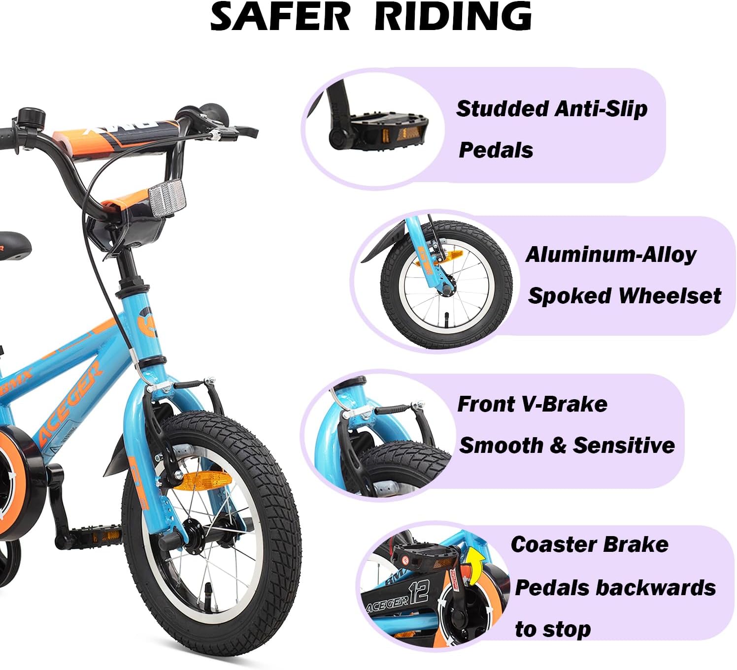 ACEGER Kids Bike for Ages 2-12 Years Old Boys Girls and Toddler, 12 14 16 18 Inch Children Bicycle with Training Wheels, 20 Inch Bike with Kickstand, Multiple Colors.