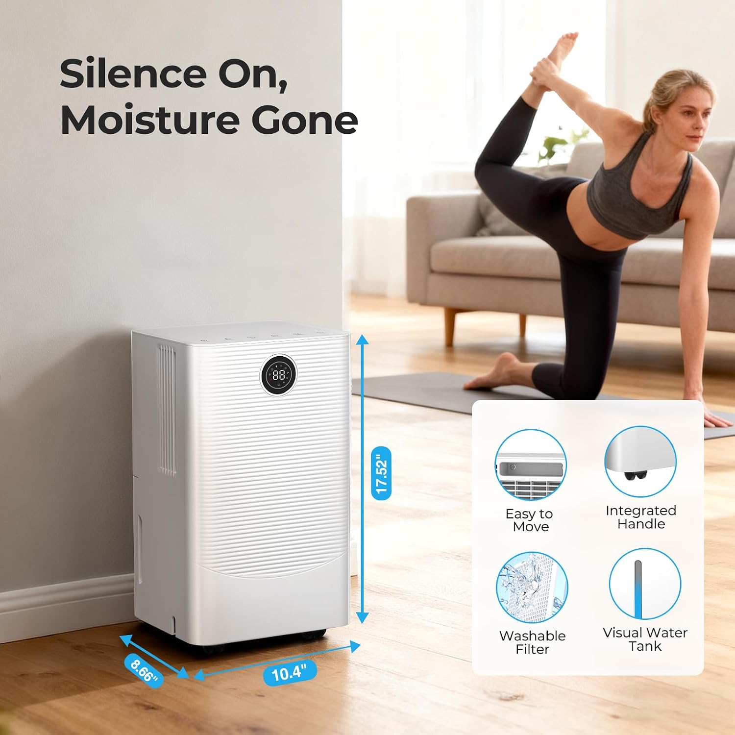 Electactic 25 Pint Dehumidifier for Bedroom Bathroom Basement, 38dB Quiet, Precise Humidity Control, 3 Modes, Drain Hose & 0.53 Gal Water Tank, Small 1800 Sq.ft Dehumidifiers for Apartment RV Dorm
