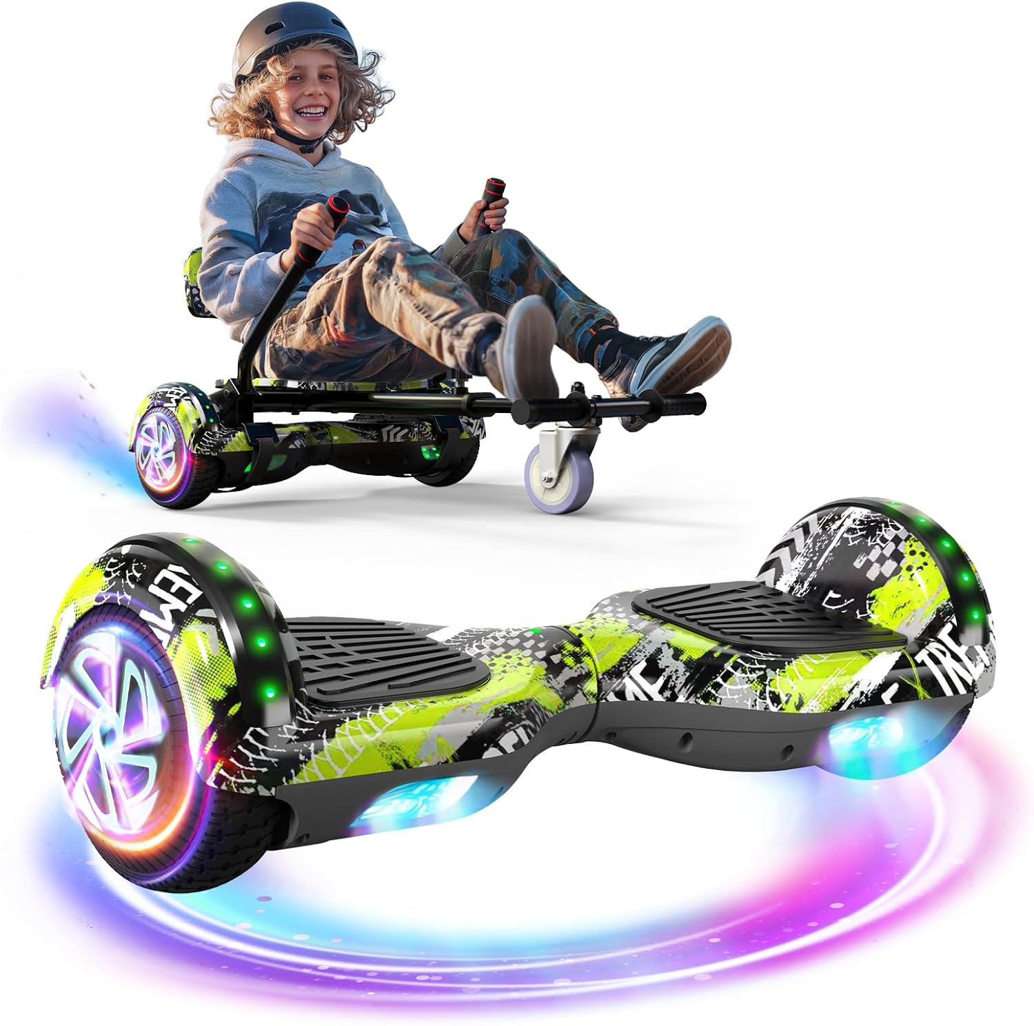 Scooter Seat Attachment, Scooter with Go Kart for Kids Boys Girls Adults, LED Lights, Bluetooth(Include Go-Kart)