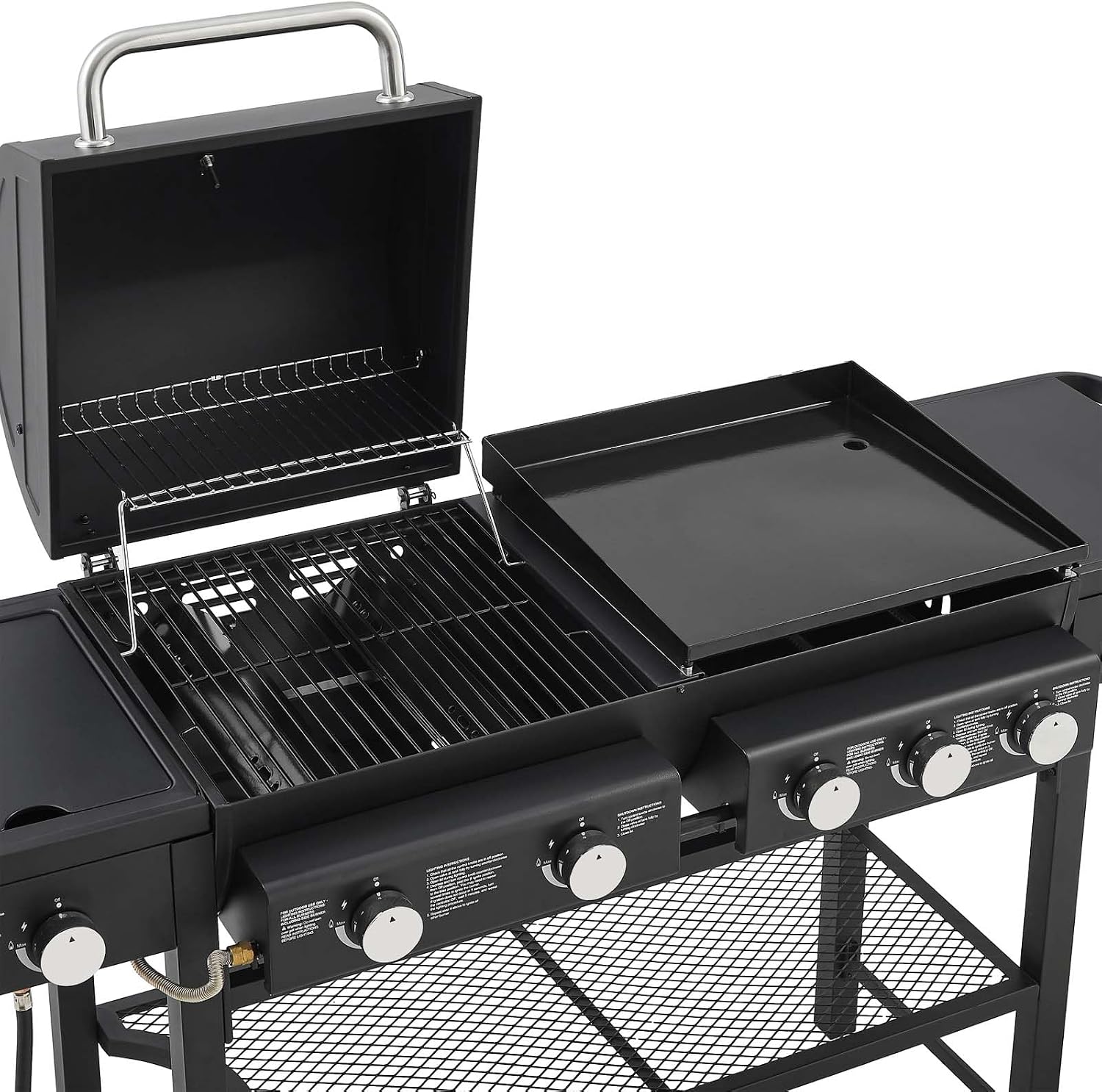 5 Burners Propane Gas Grill and Griddle Combo with Side Burner, 3 in 1 Griddle Grill and Porcelain-Enameled Cast Iron Grates, 56,000 BTU Outdoor Cooking Barbecue Grill, Black