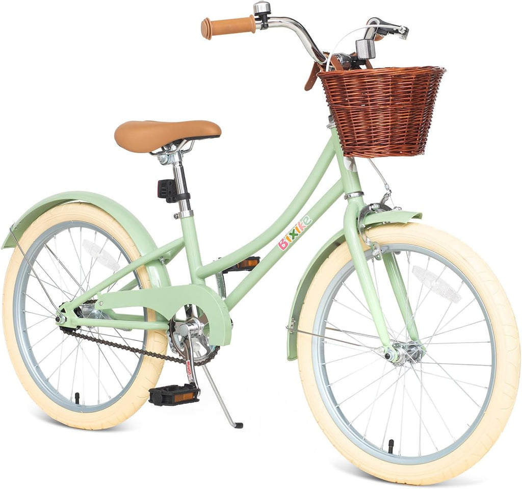 Bixike Retro Design Girls Bike with Basket and Coaster Brake for 3-13 Years Old Kids, 14 16 18 Inch Cruiser Bicycle for Toddlers with Training Wheels, 20 24 26 Inch with Kickstand, Multiple Colors