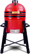 London Sunshine Ceramic Kamado Charcoal BBQ Grill and Smoker, Stainless Steel Grates -15' Ceramic with Tall Stand (RED)