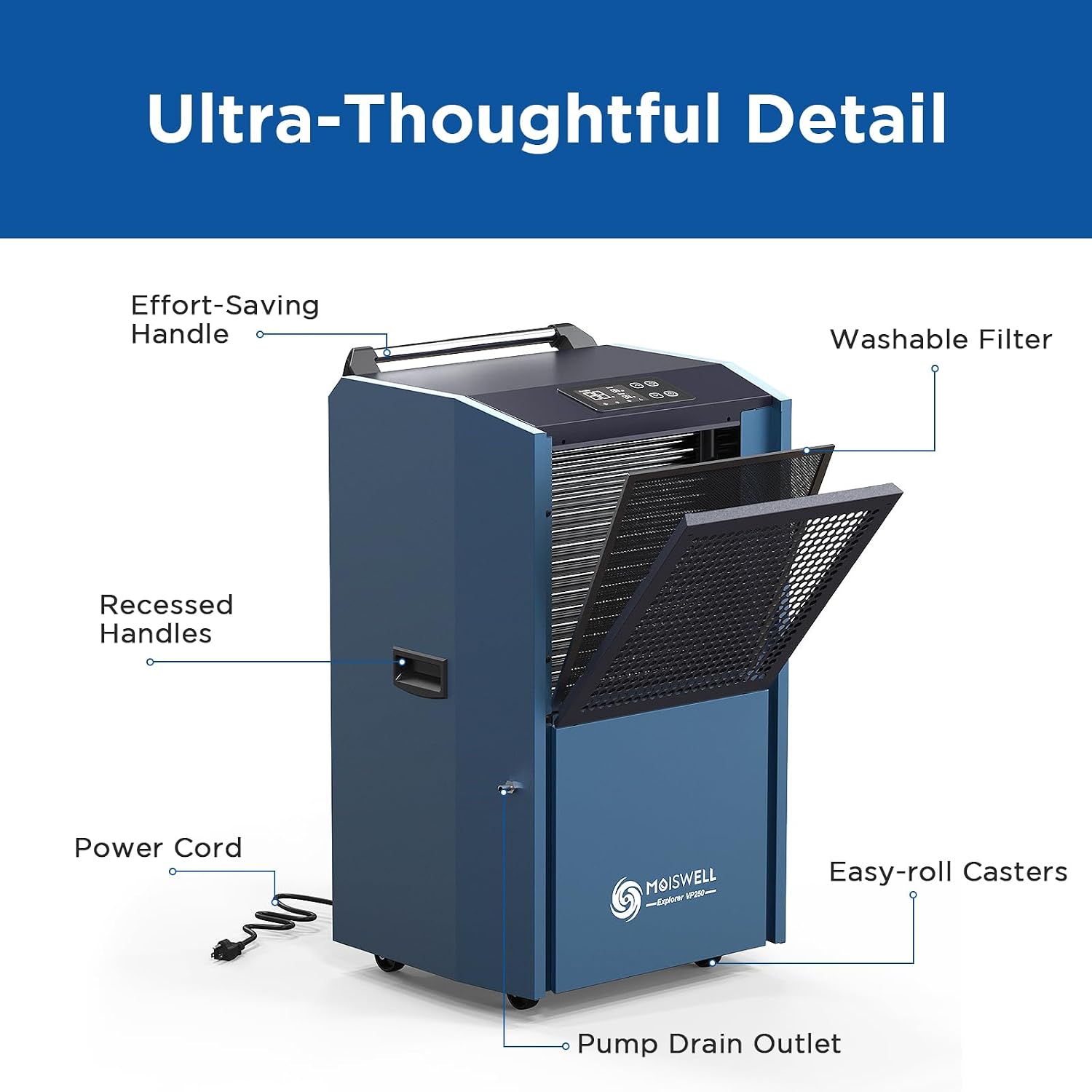 250 Pints Commercial Dehumidifier with Pump for Large Spaces, Industrial Heavy Duty Commercial-grade Dehumidifiers with Drain Hose for Basements Warehouse Water Damage Restoration