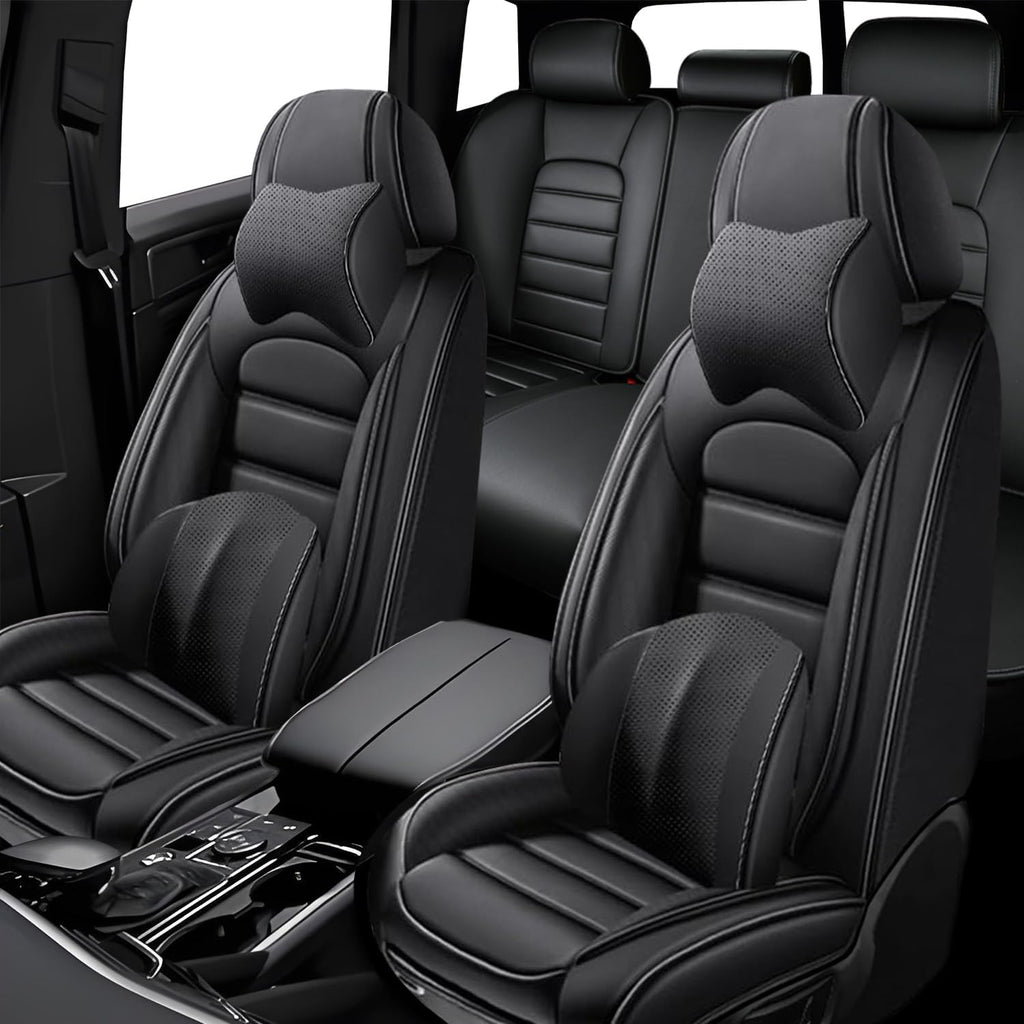 5 Seat Covers for Hummer H3 2006-2010 Leather Car Seat Covers Waterproof Anti-Slip Soft Car Seat Protectors Comfort Automotive Seat Covers with Airbag（Luxury,Classic Black）