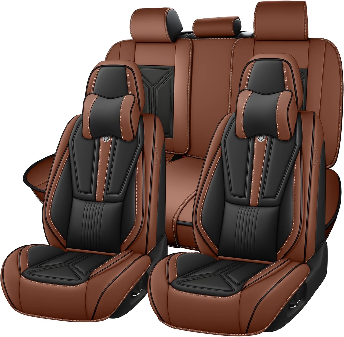 Arazi Car Seat Covers Full Set for Toyota Prius 2001-2025, Nappa Leather Seat Cover Full Coverage Waterproof Seat Protector (Black&Brown,5 Seats Luxury)