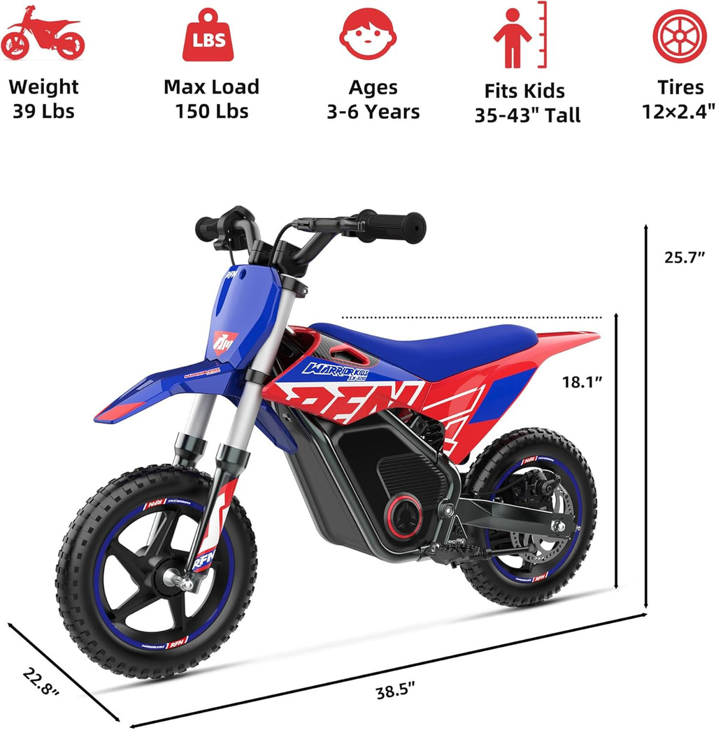 RFN SX-E250 36V Electric Bike, 400W Electric Motorcycle 15.5 mph Max Speed & 11.2 Mile Range, 3-Speed Off-Road Bike for Kids Ages 3-6