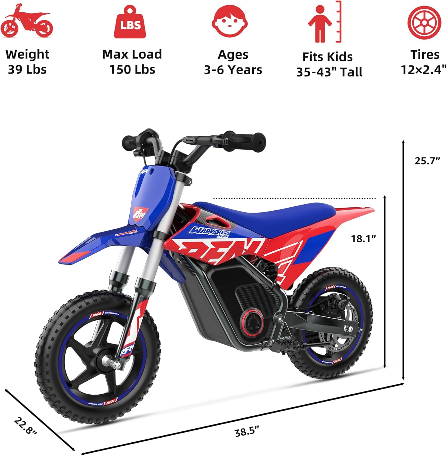 RFN E250 36V Kids Electric Dirt Bike, Electric Motorcycle with 400W Motor | 15.5 mph Max Speed,11.2-Mile Range & 3 Speeds for Ages 3-6