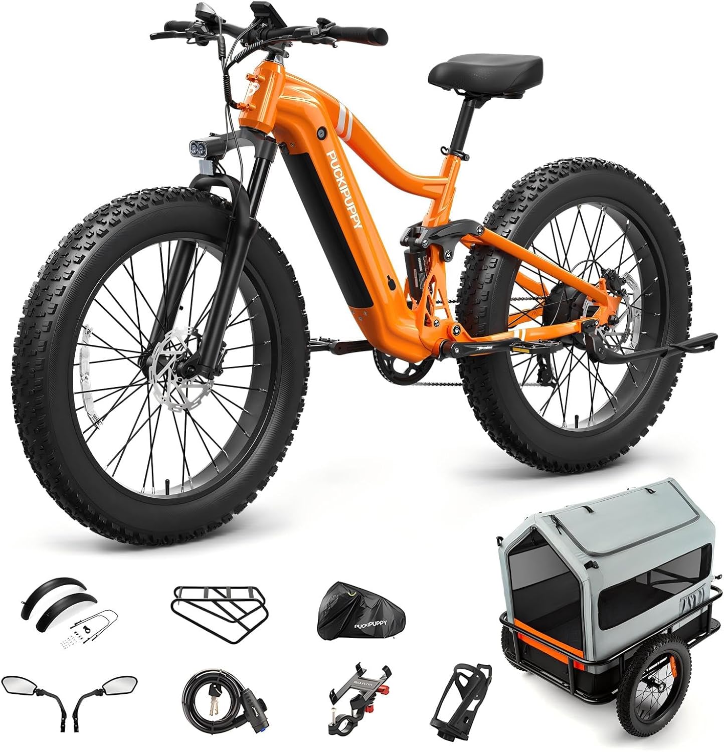 PUCKIPUPPY Electric Bike for Adults 960W, 48V 20AH Battery Ebike, 26' Fat Tire 28MPH 80Miles Range Mountain Electric Bicycle, 7 Speed Hydraulic Disc Brake, Full Suspension
