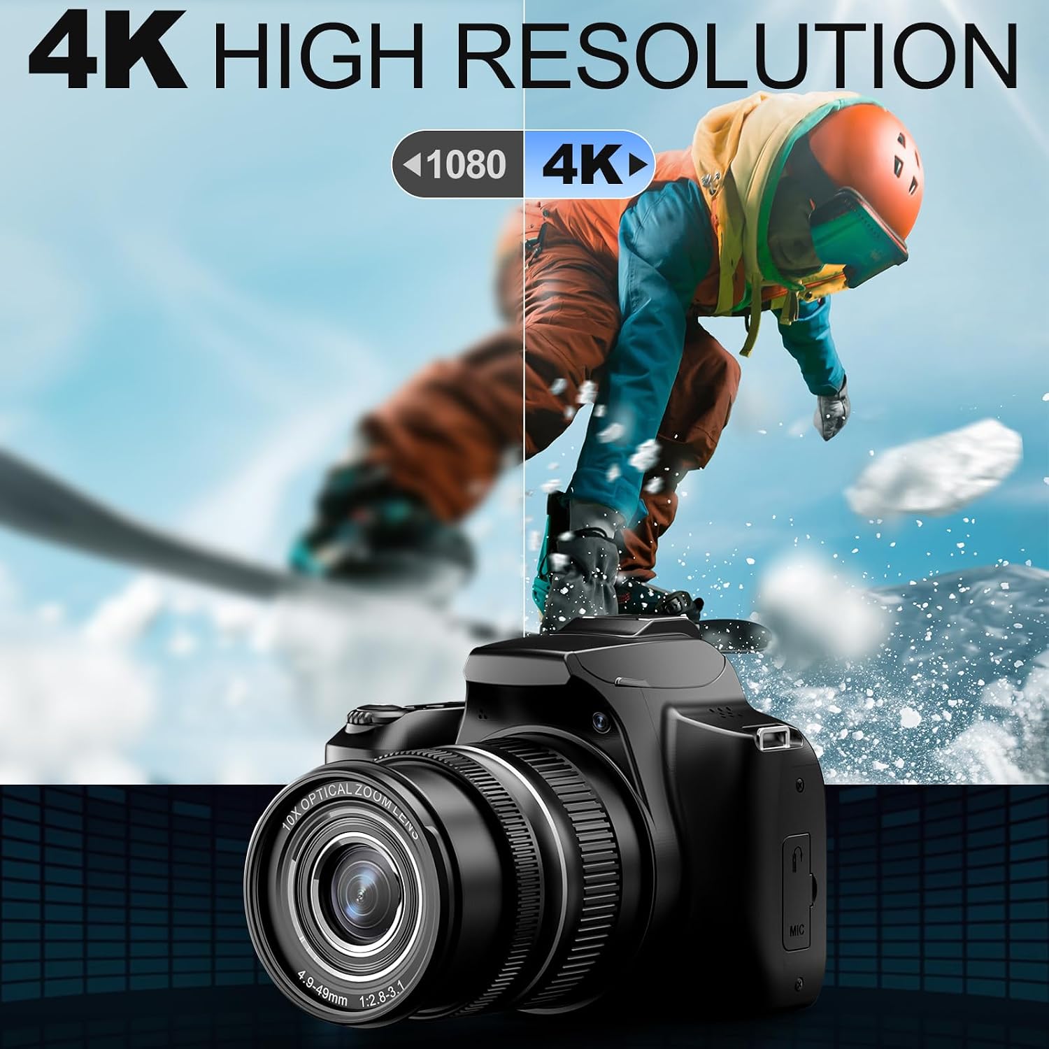 64MP Digital Cameras for Photography, 10X Optical Video Camera, 4X Digital Zoom Vlogging Camera for YouTube with Flash, WiFi & HDMI Output, 32GB SD Card(Black)